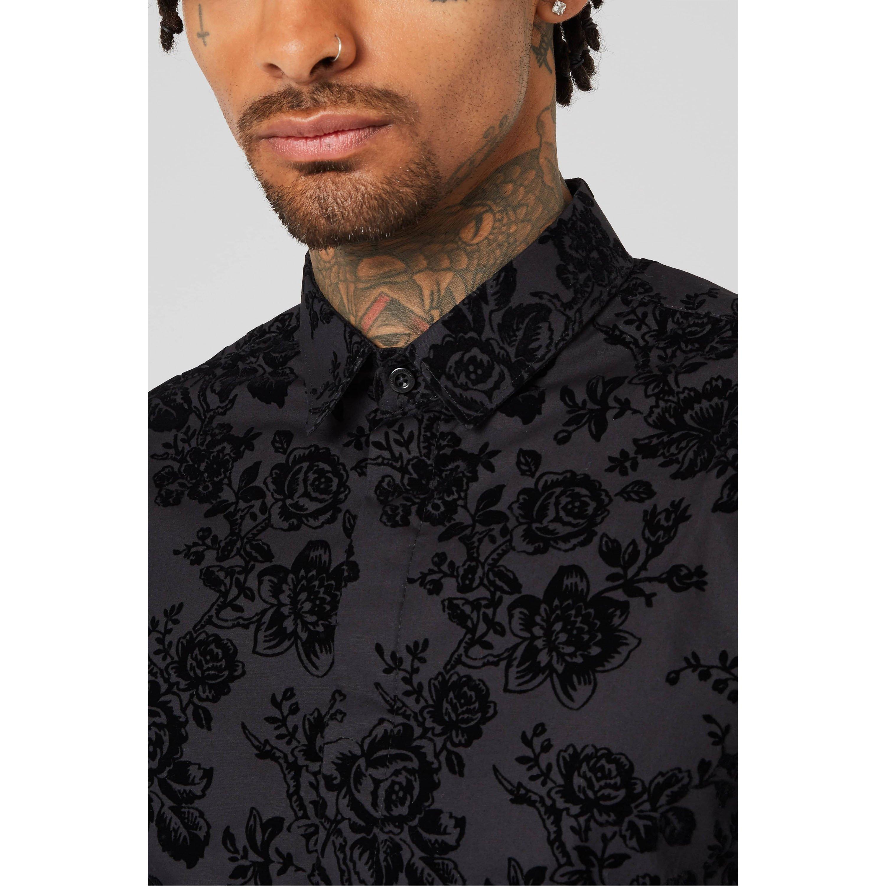 Black - Twisted Tailor - Armada Skinny Fit Flocked Shirt - 3