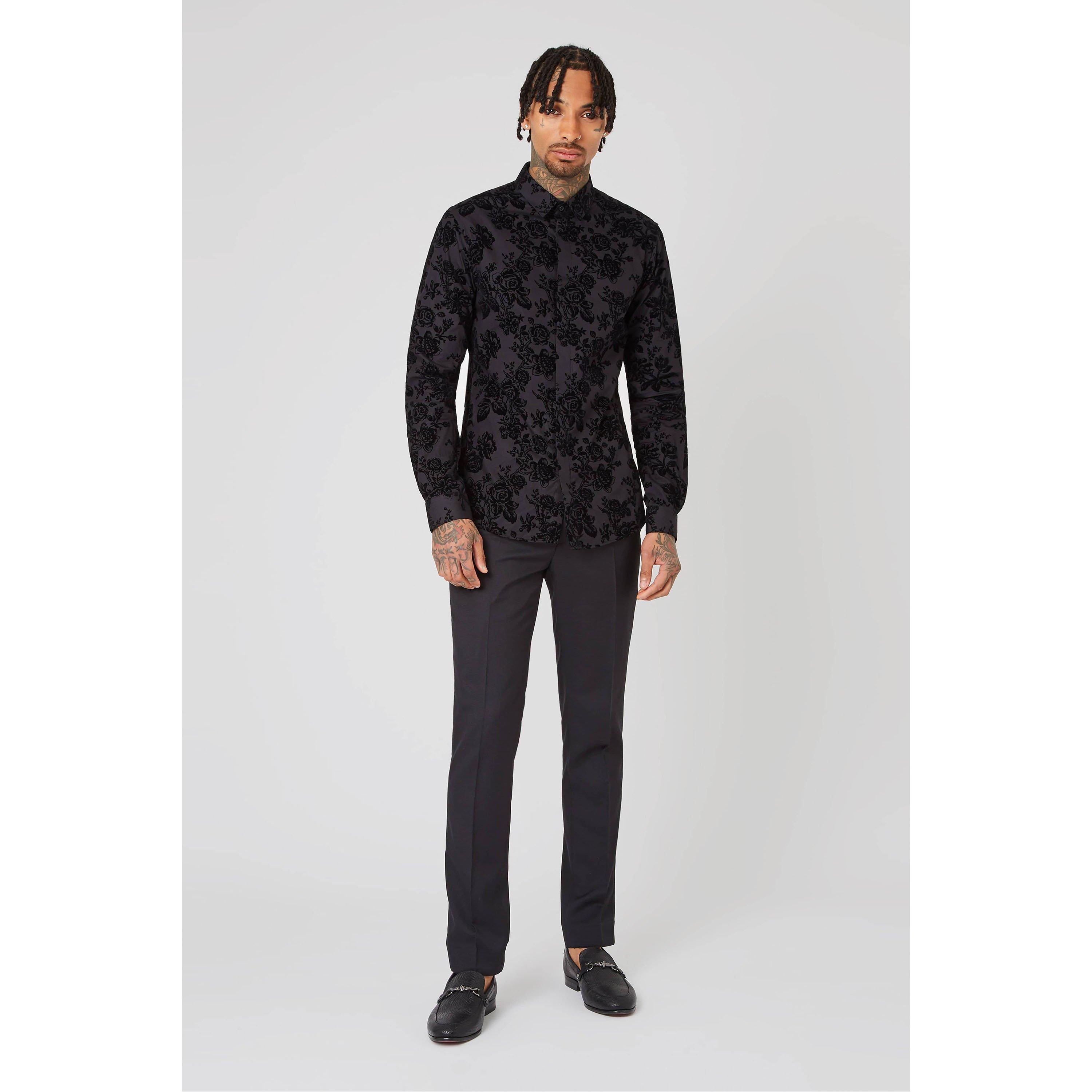 Black - Twisted Tailor - Armada Skinny Fit Flocked Shirt - 4