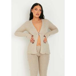 Missy Empire Rib Knit Button Up Cardigan