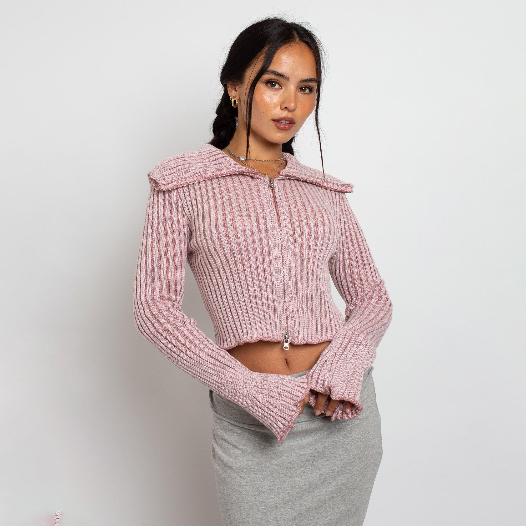 PINK MULTI - Daisy Street - Womens Pleated Rib Collar Cardigan - 4