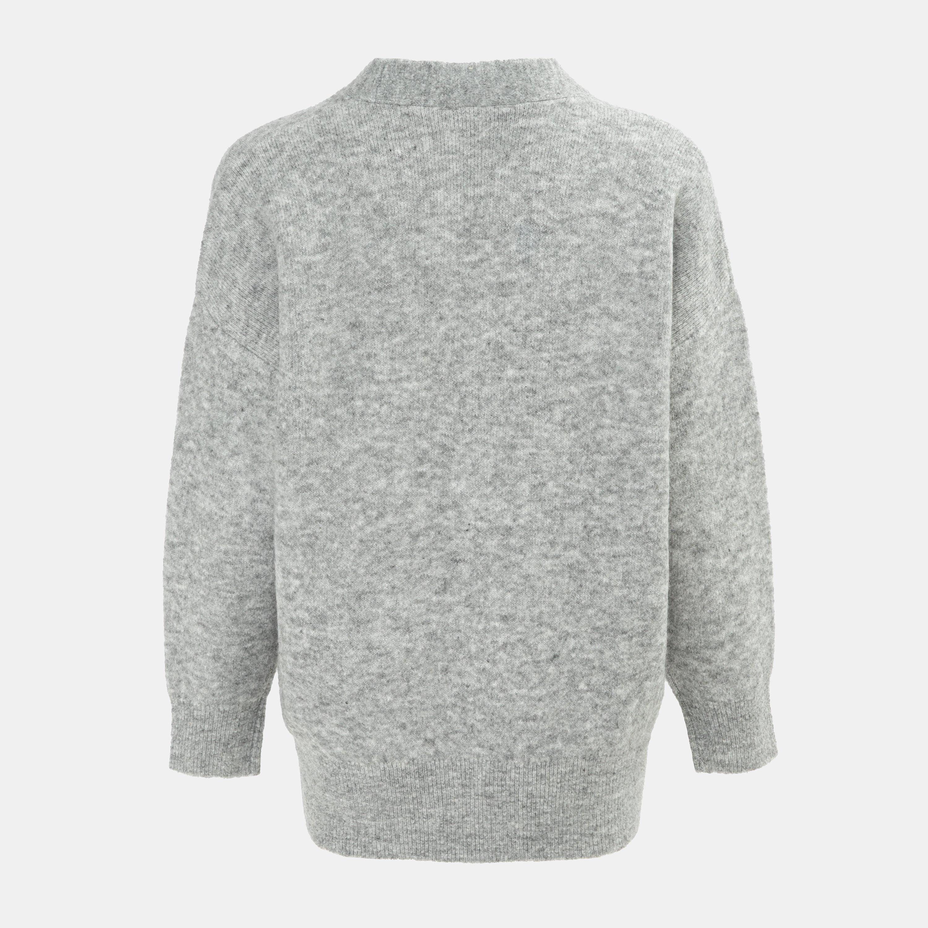 Grey - Miso - Knit V neck Button Cardigan Women - 2