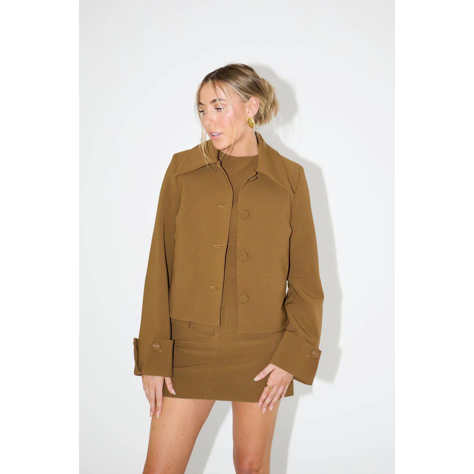 Olive - Odd Muse - Women's Ultimate Muse Long Sleeve Hip Length Lapel Formal Jacket - 2