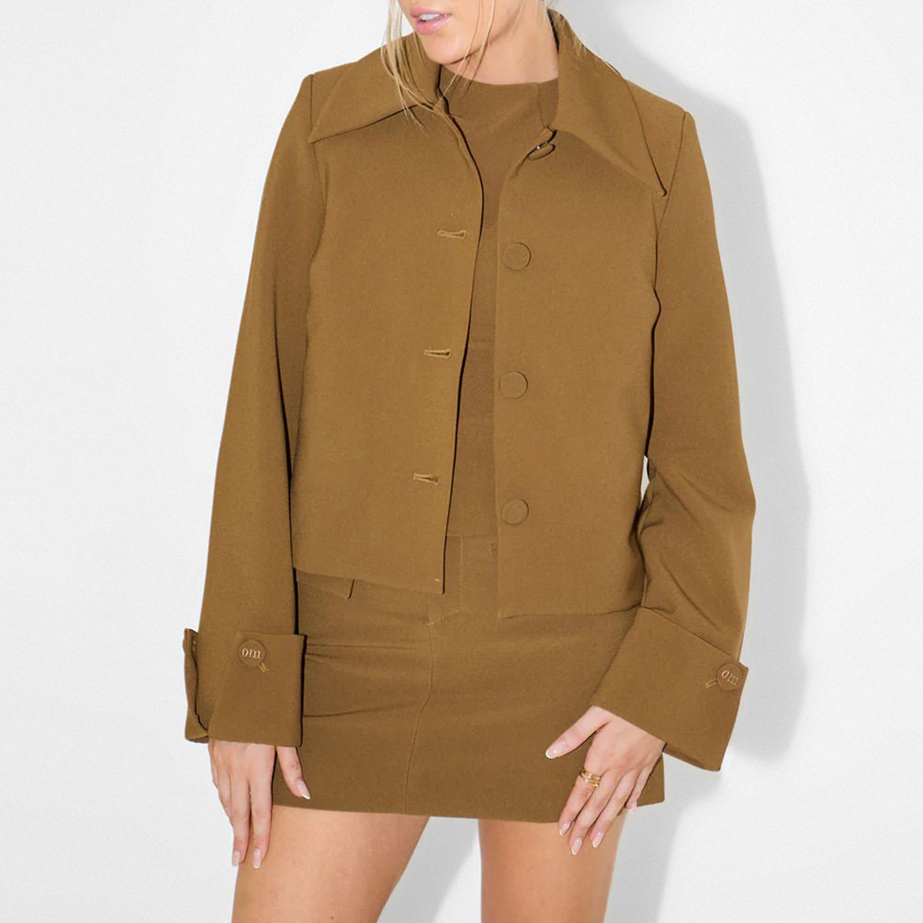 Olive - Odd Muse - Women's Ultimate Muse Long Sleeve Hip Length Lapel Formal Jacket - 3