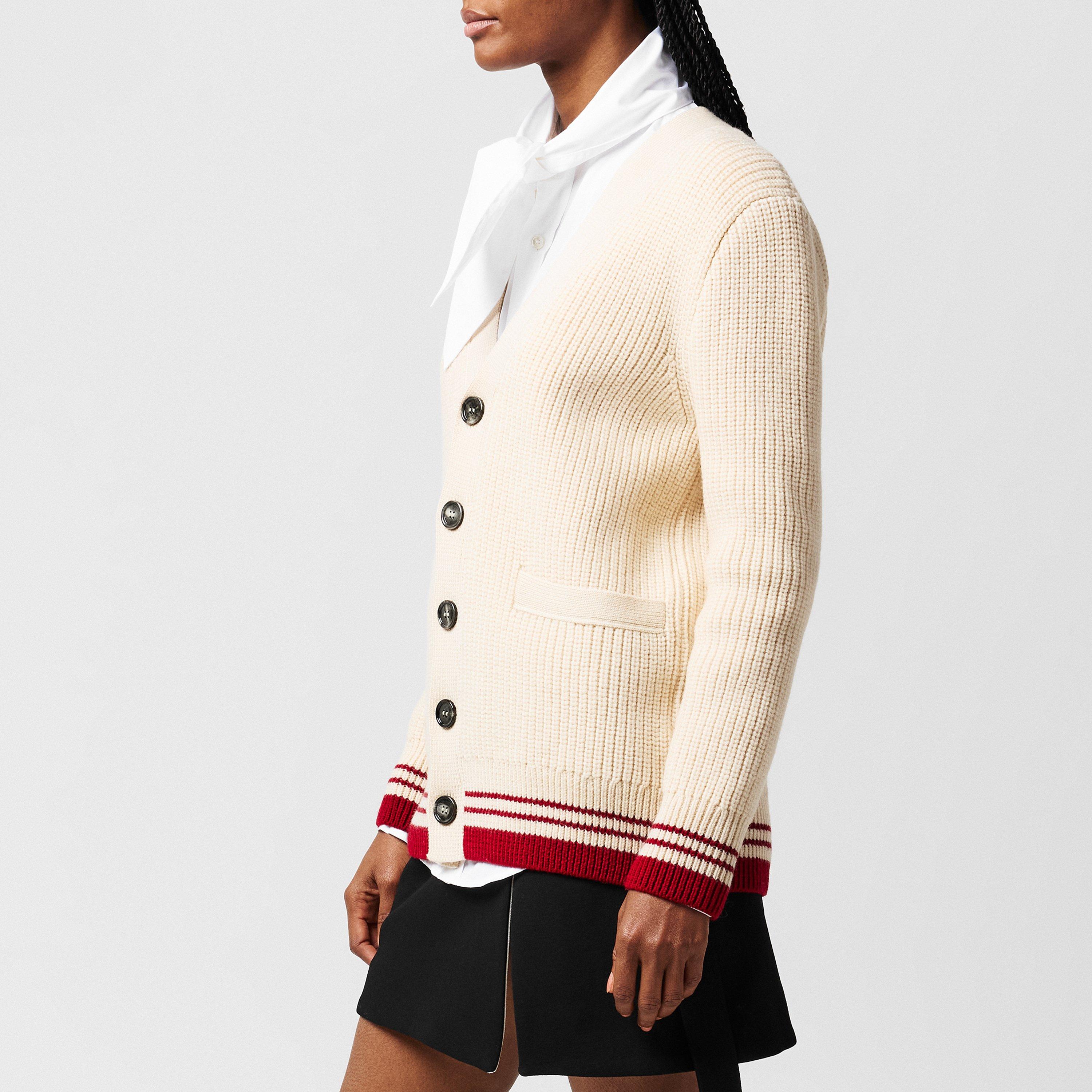 White Cream - Ami Paris - Striped Rib Cardigan - 2