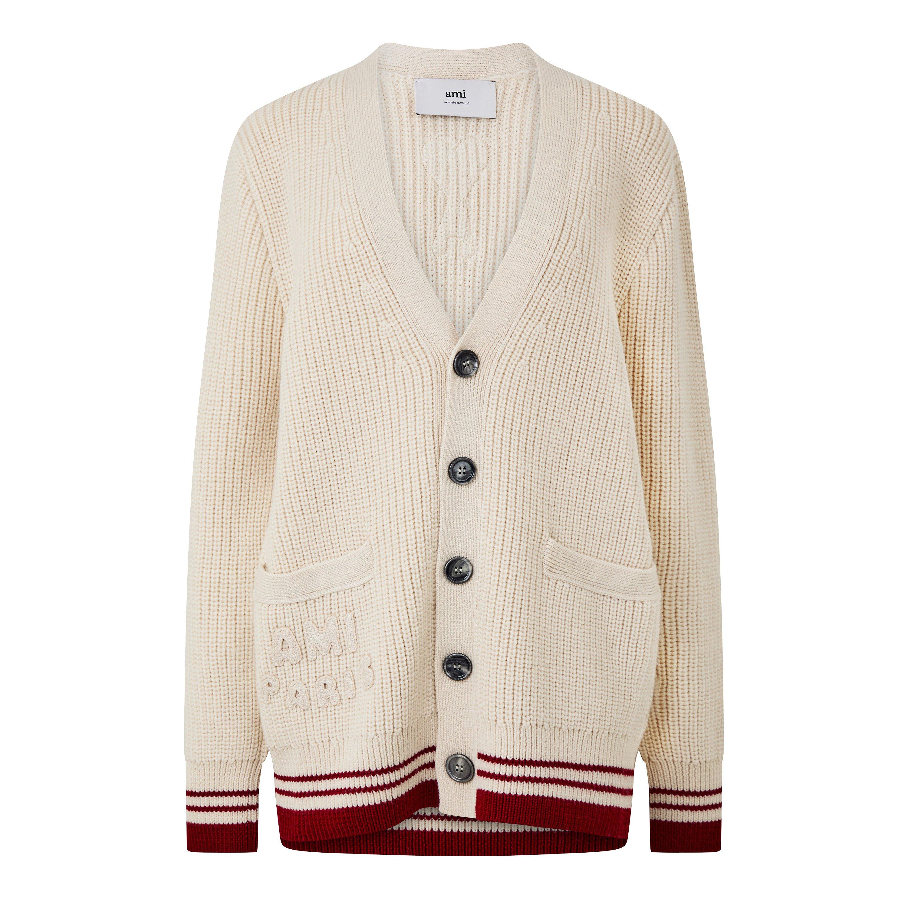 White Cream - Ami Paris - Striped Rib Cardigan - 5