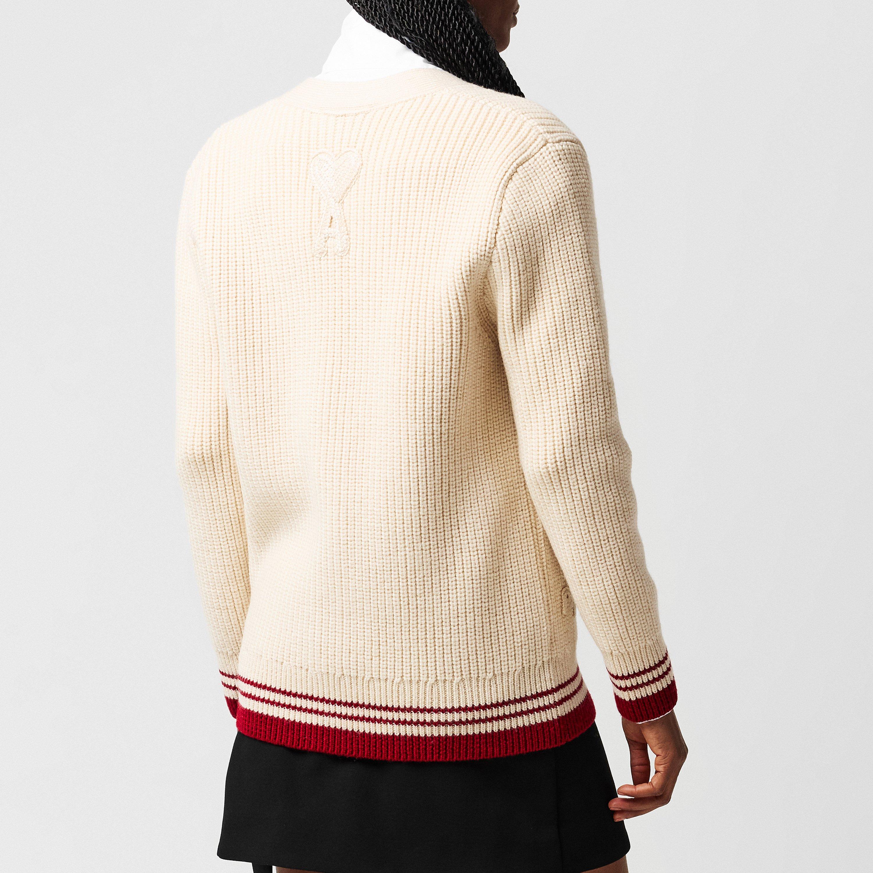 White Cream - Ami Paris - Striped Rib Cardigan - 3