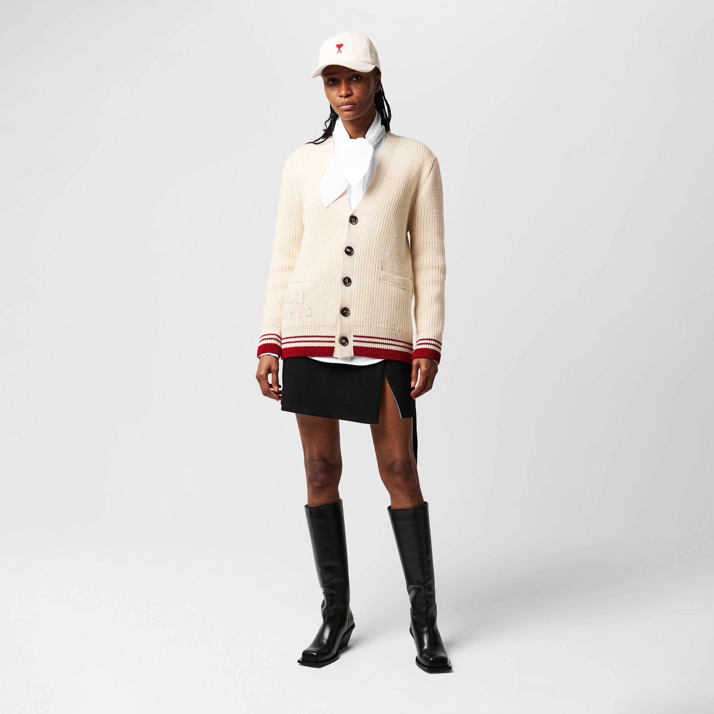 White Cream - Ami Paris - Striped Rib Cardigan - 4