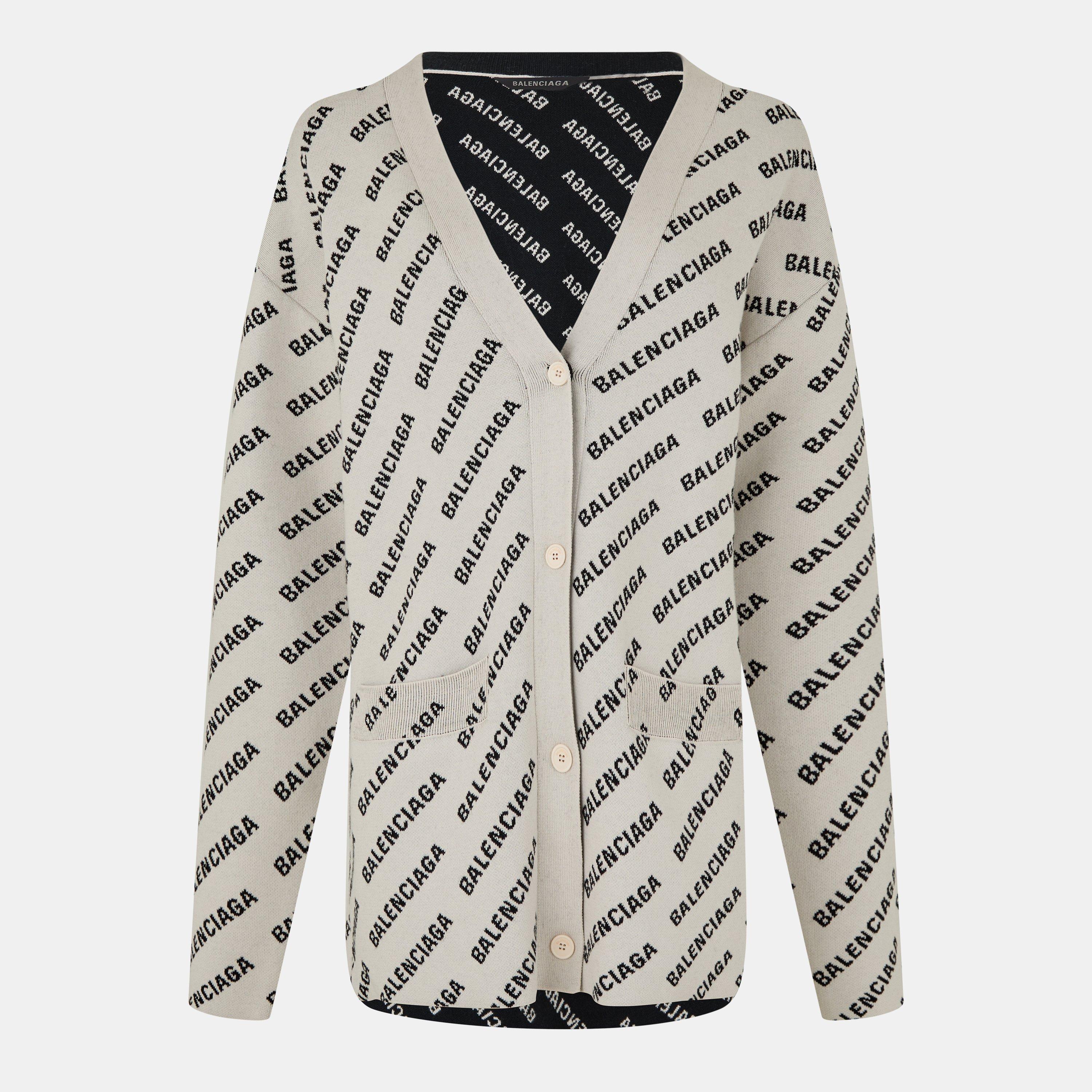 Chalky Wht/Blk - Balenciaga - Scrolling Logo Cardigan - 1
