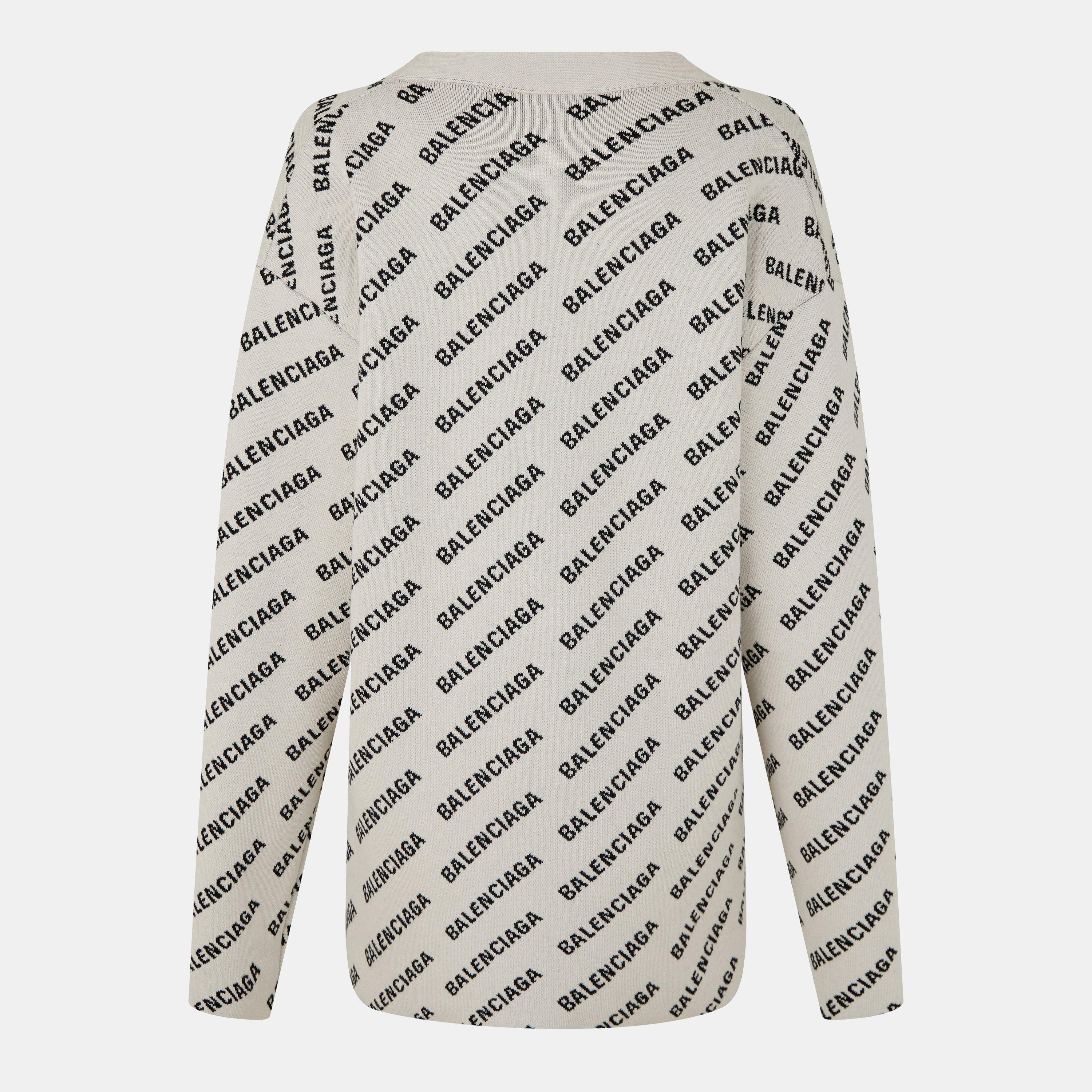 Chalky Wht/Blk - Balenciaga - Scrolling Logo Cardigan - 2