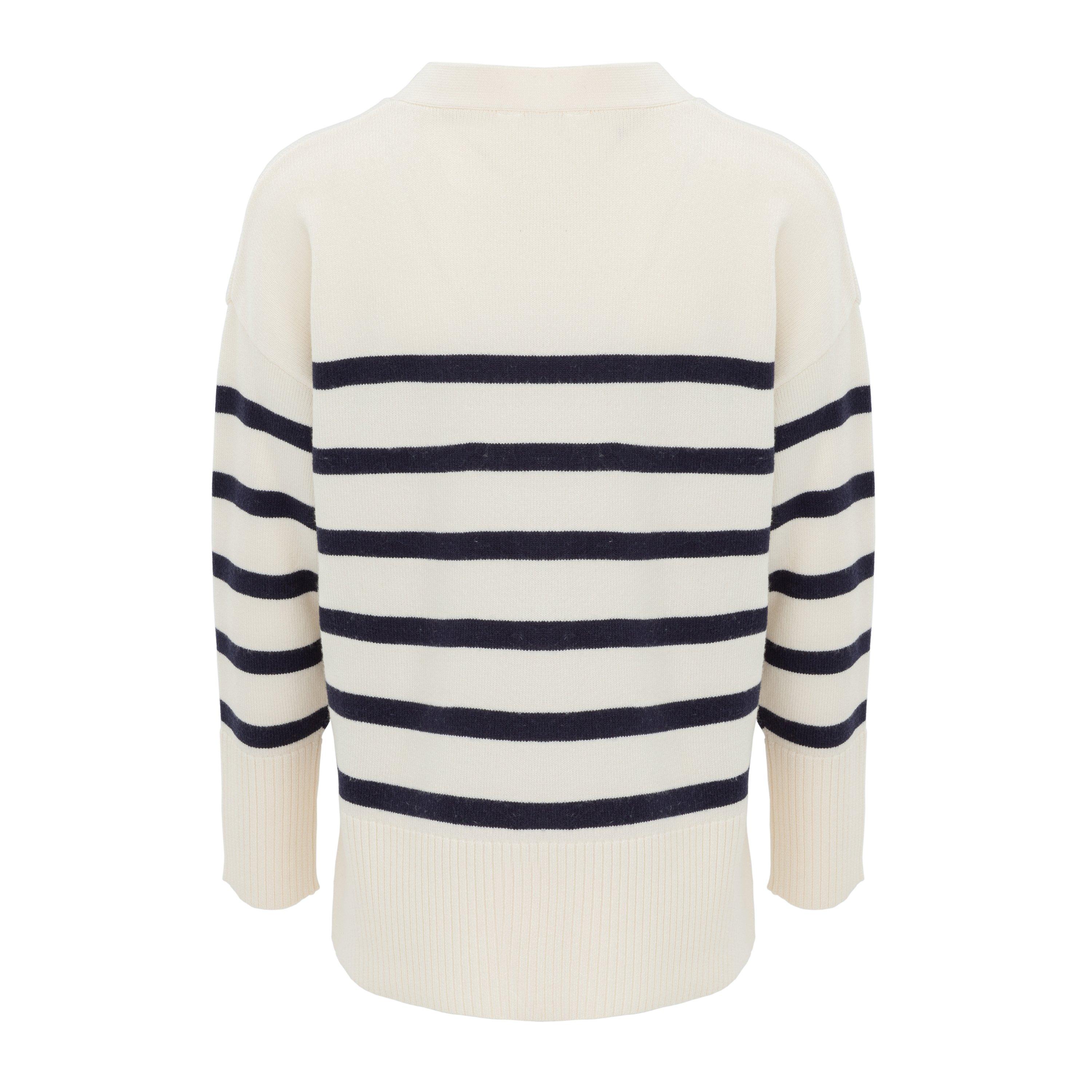 Nero/Bianco - Miso - V-Neck Cuff Stripe Cardigan - 2