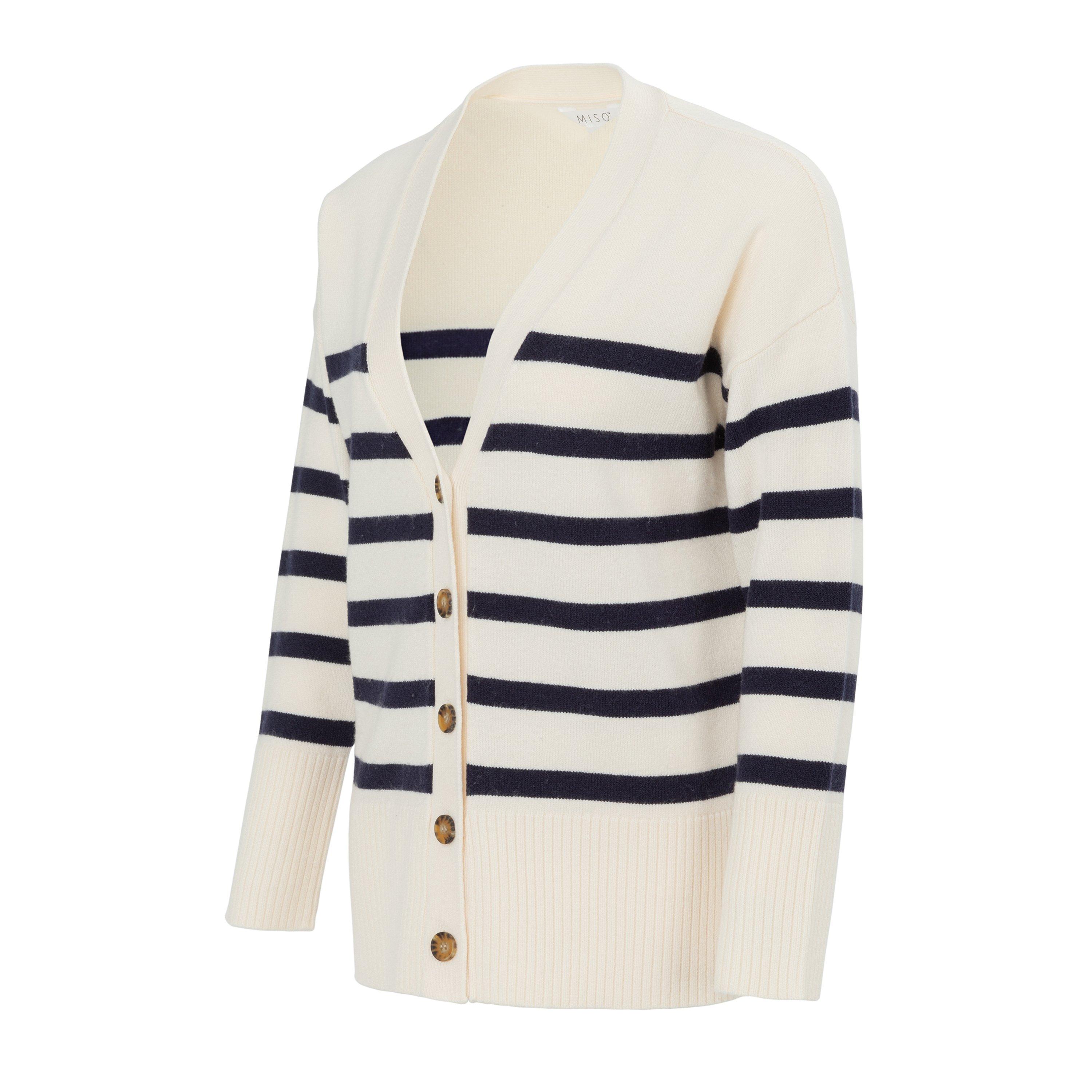Nero/Bianco - Miso - V-Neck Cuff Stripe Cardigan - 3