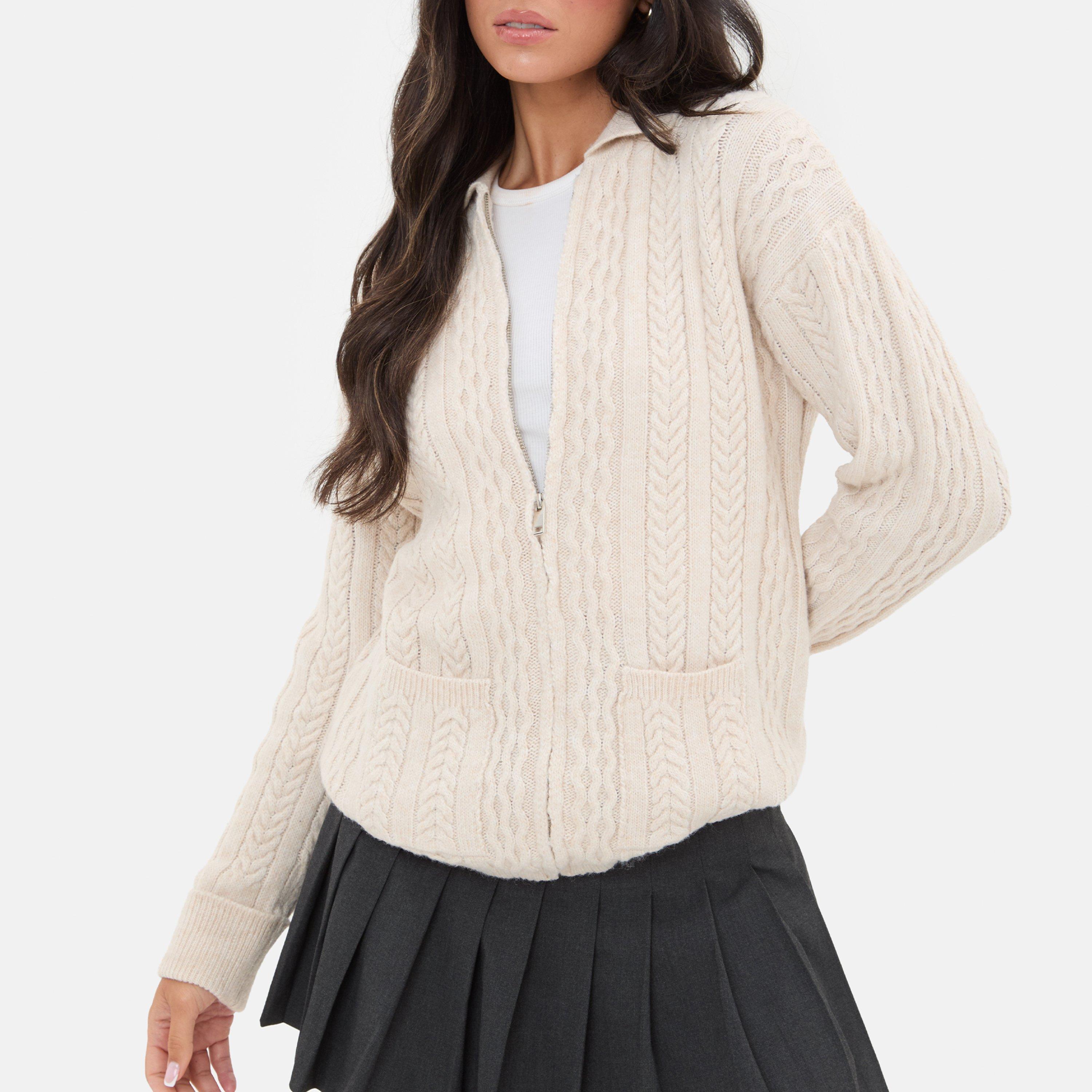 Cream - I Saw It First - Cable knit Zip Cardigan - 2