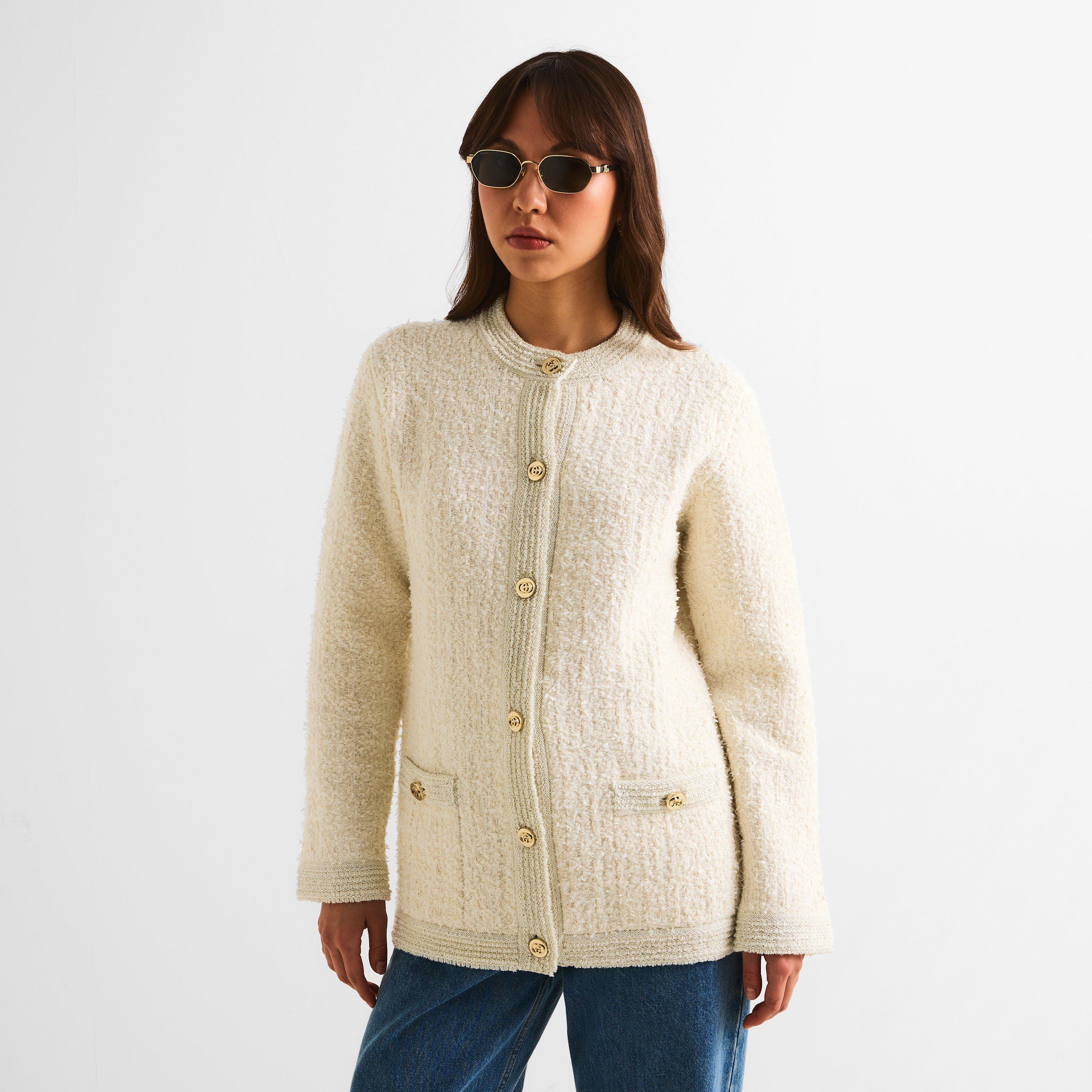Ivory/Silver - Gucci - Women's Tweed Cardigan - 3