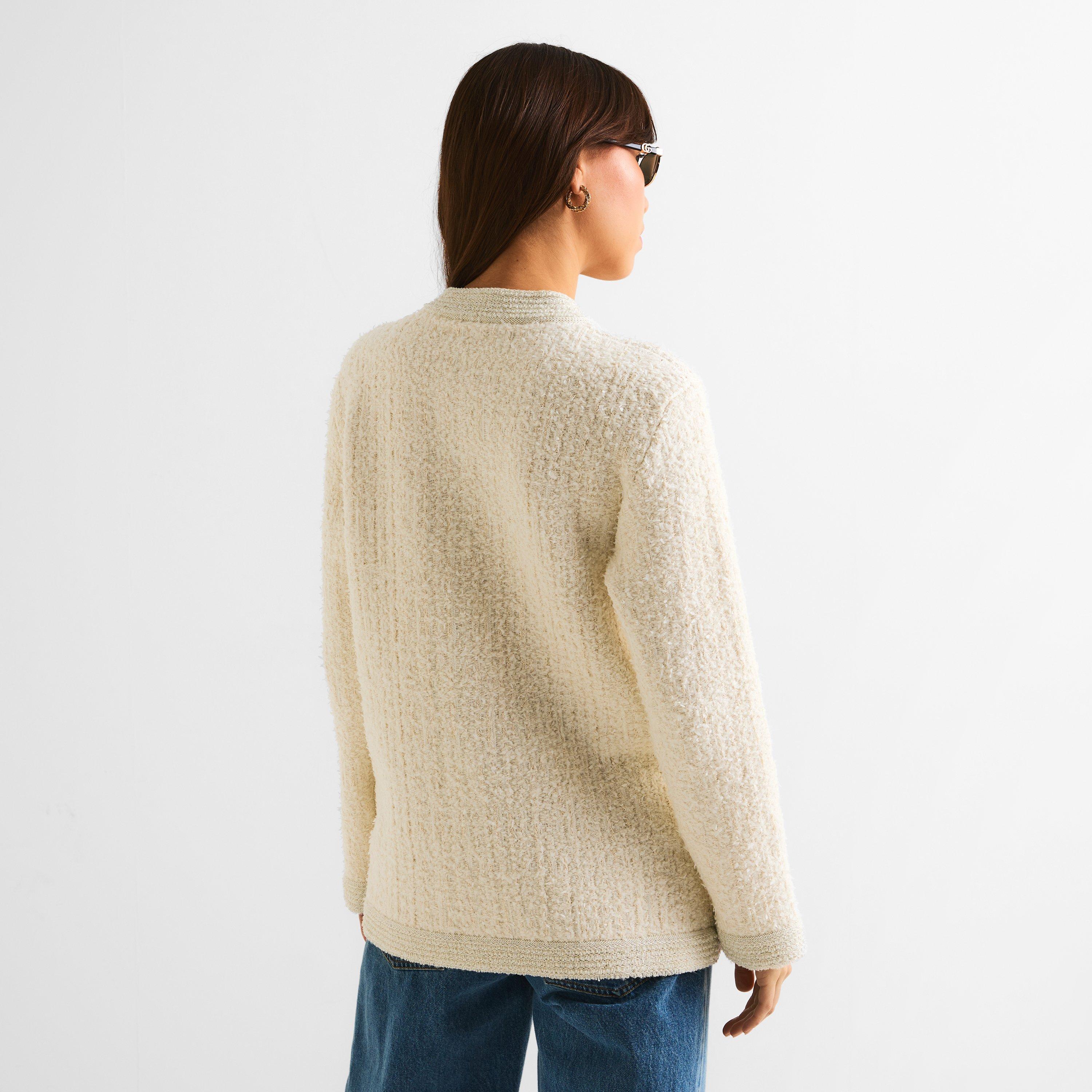 Ivory/Silver - Gucci - Women's Tweed Cardigan - 4