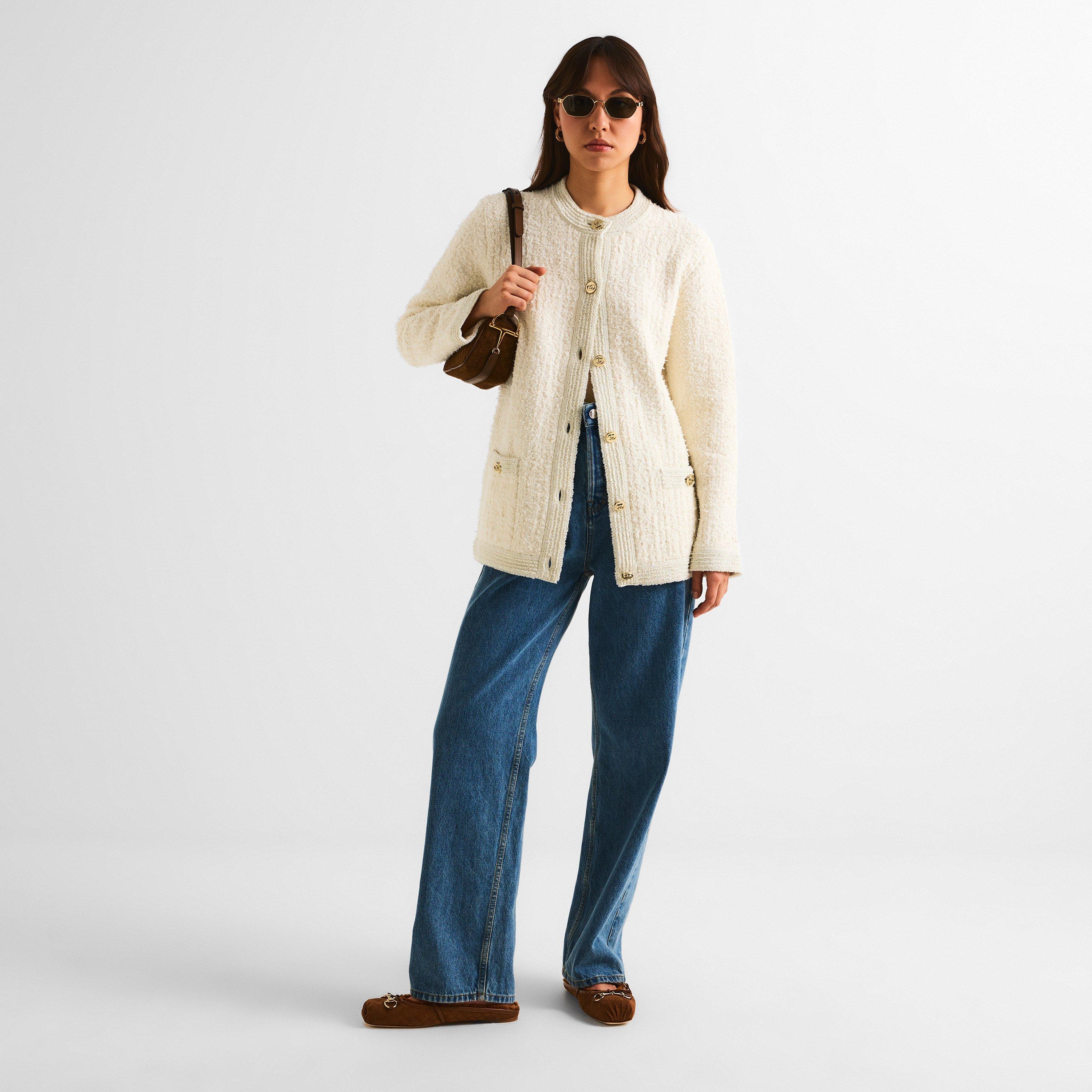 Ivory/Silver - Gucci - Women's Tweed Cardigan - 6