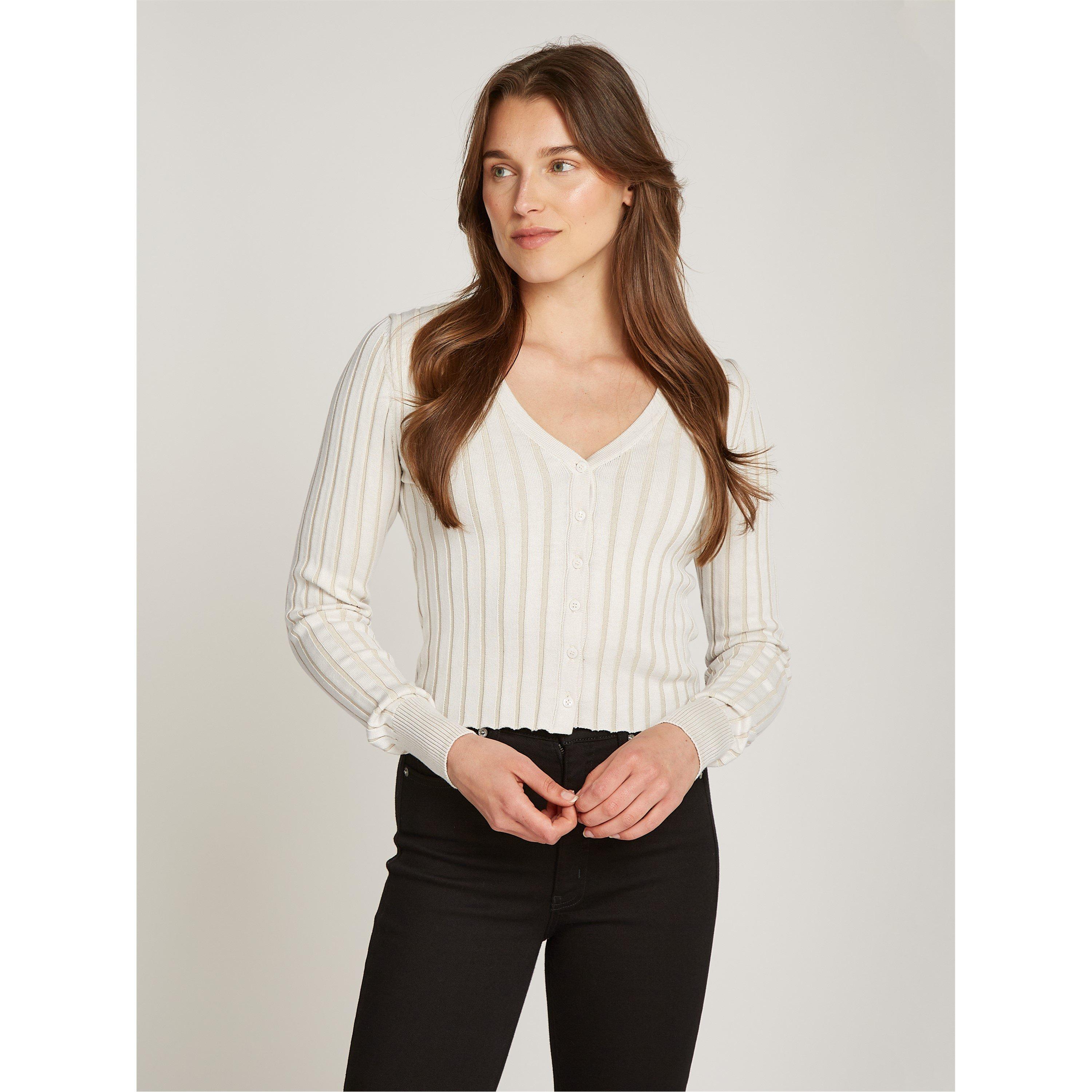 Ivory / Pelican - Calvin Klein Jeans - Women's Ribbed Cardigan - 1