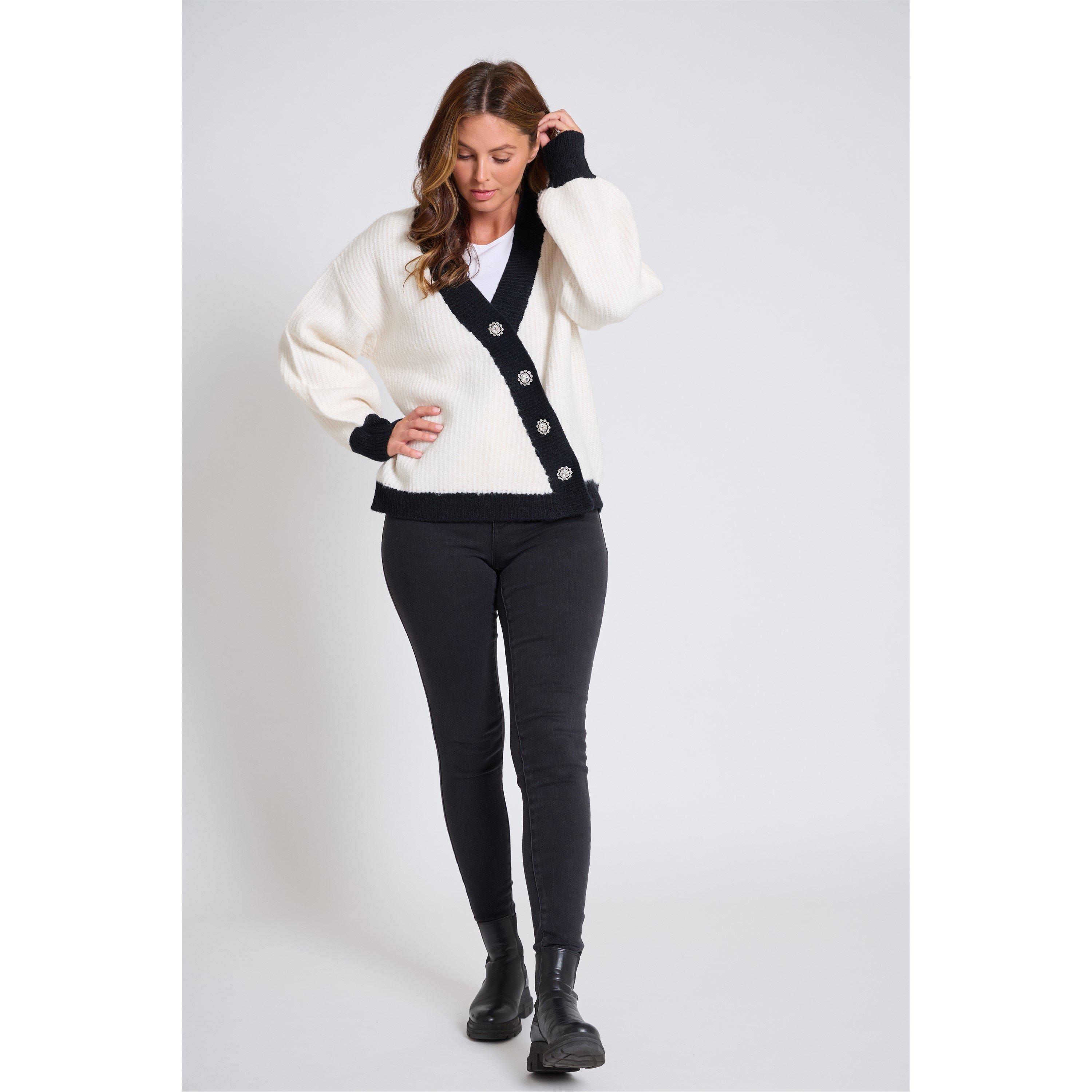 White - Be You - Women's Asymmetrical Button-Up Cardigan - 2