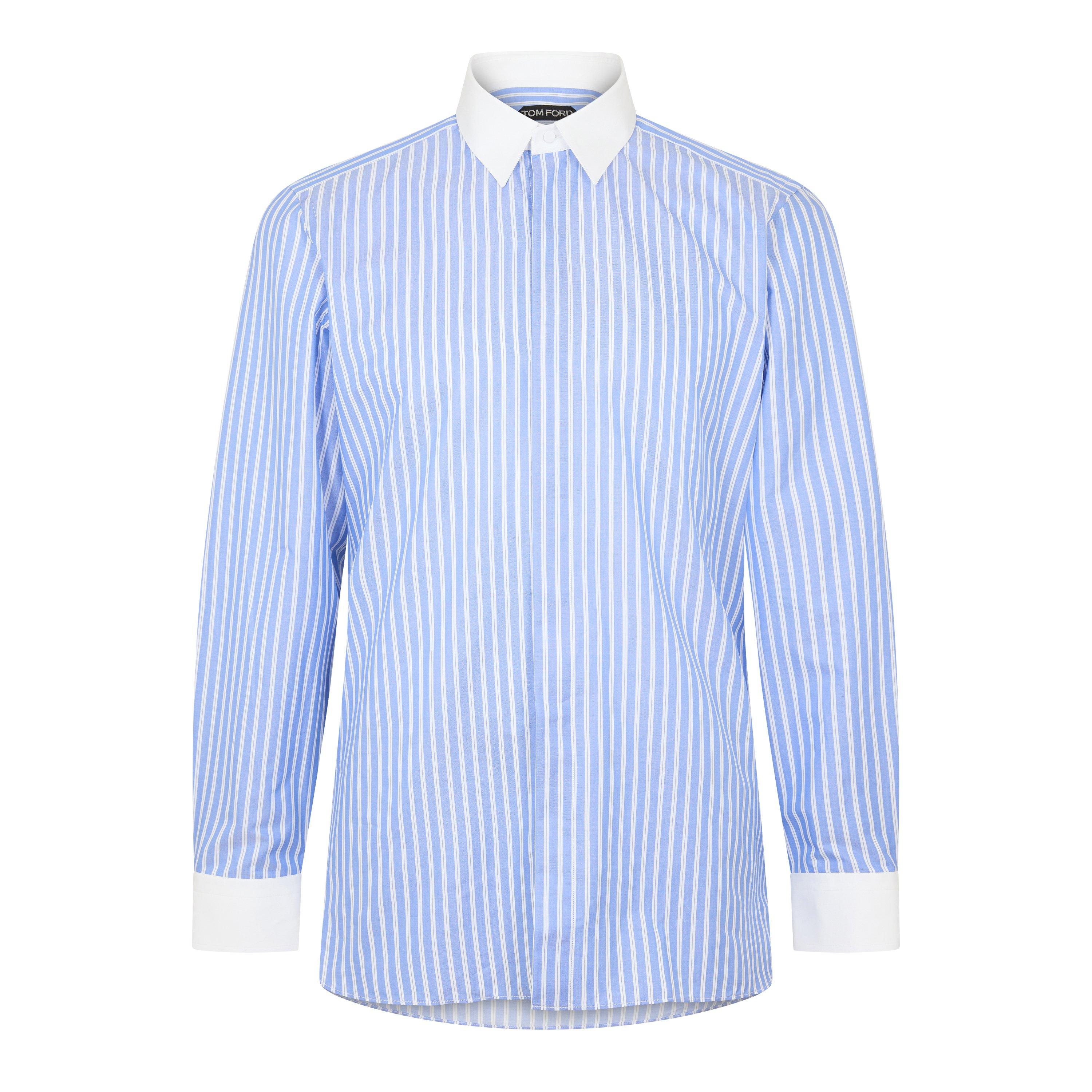 Tom Ford Men's TF Wide Stripe Long Sleeve Shirt - White/Blue - XL