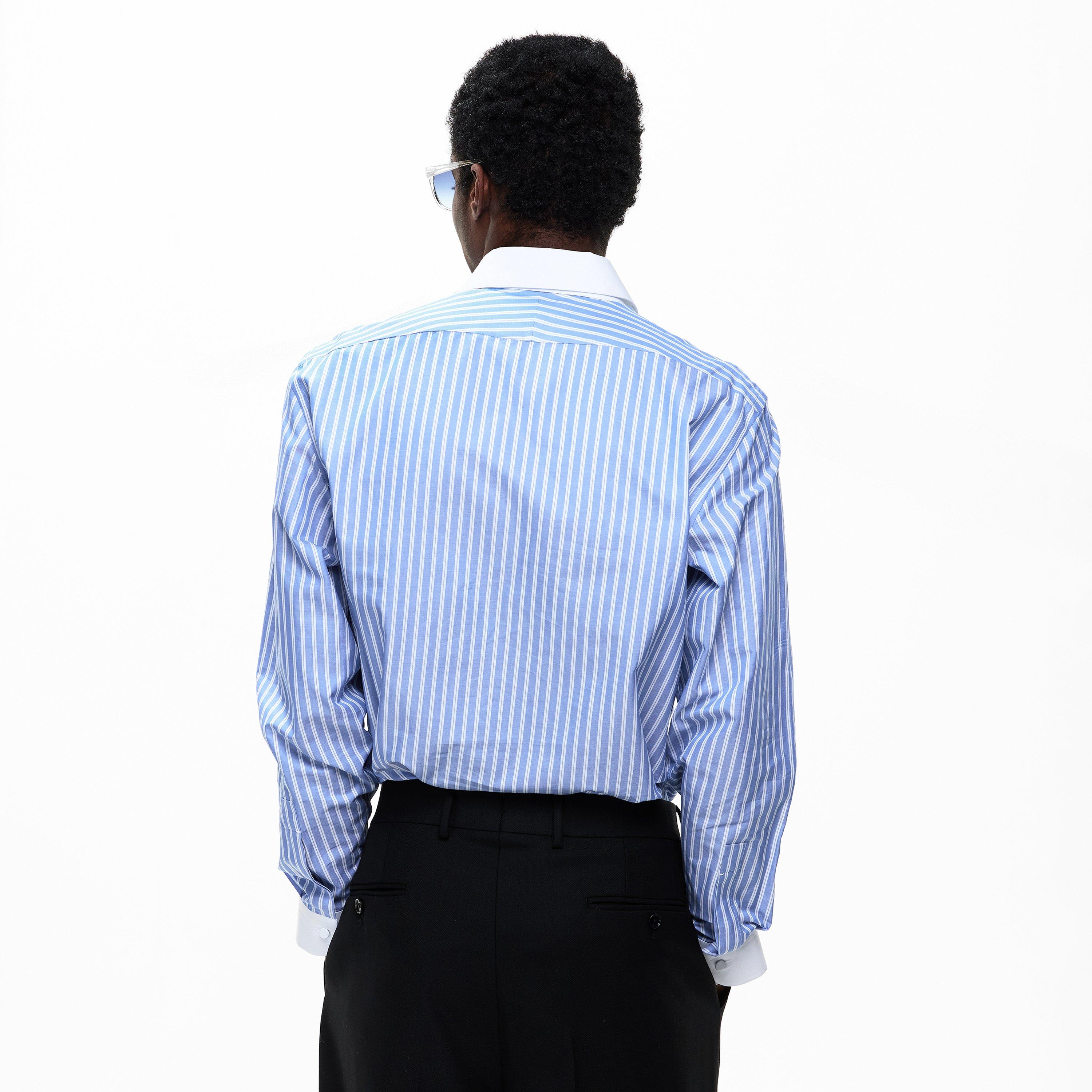 White/Blue - Tom Ford - Men's TF Wide Stripe Long Sleeve Shirt - 4