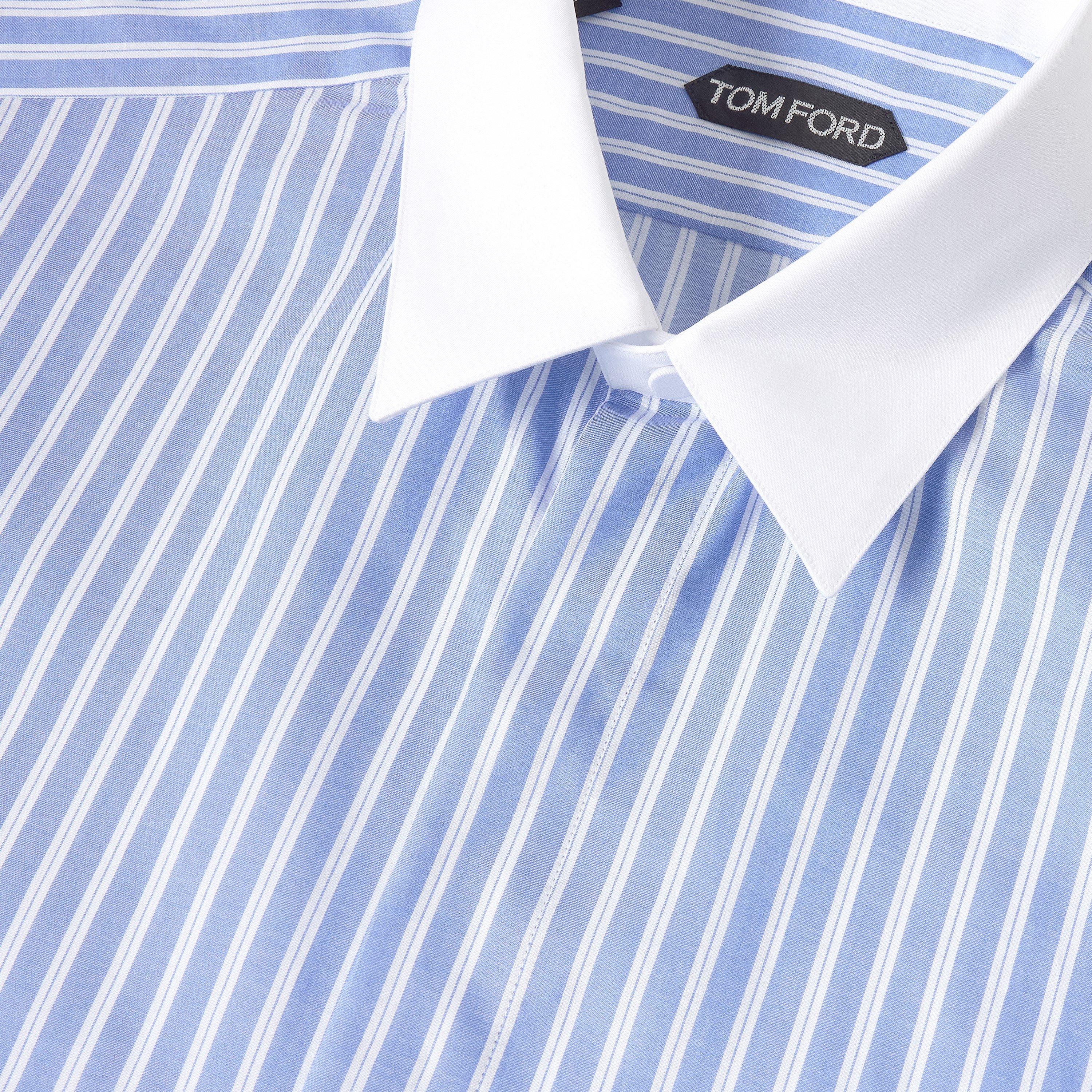 White/Blue - Tom Ford - Men's TF Wide Stripe Long Sleeve Shirt - 5