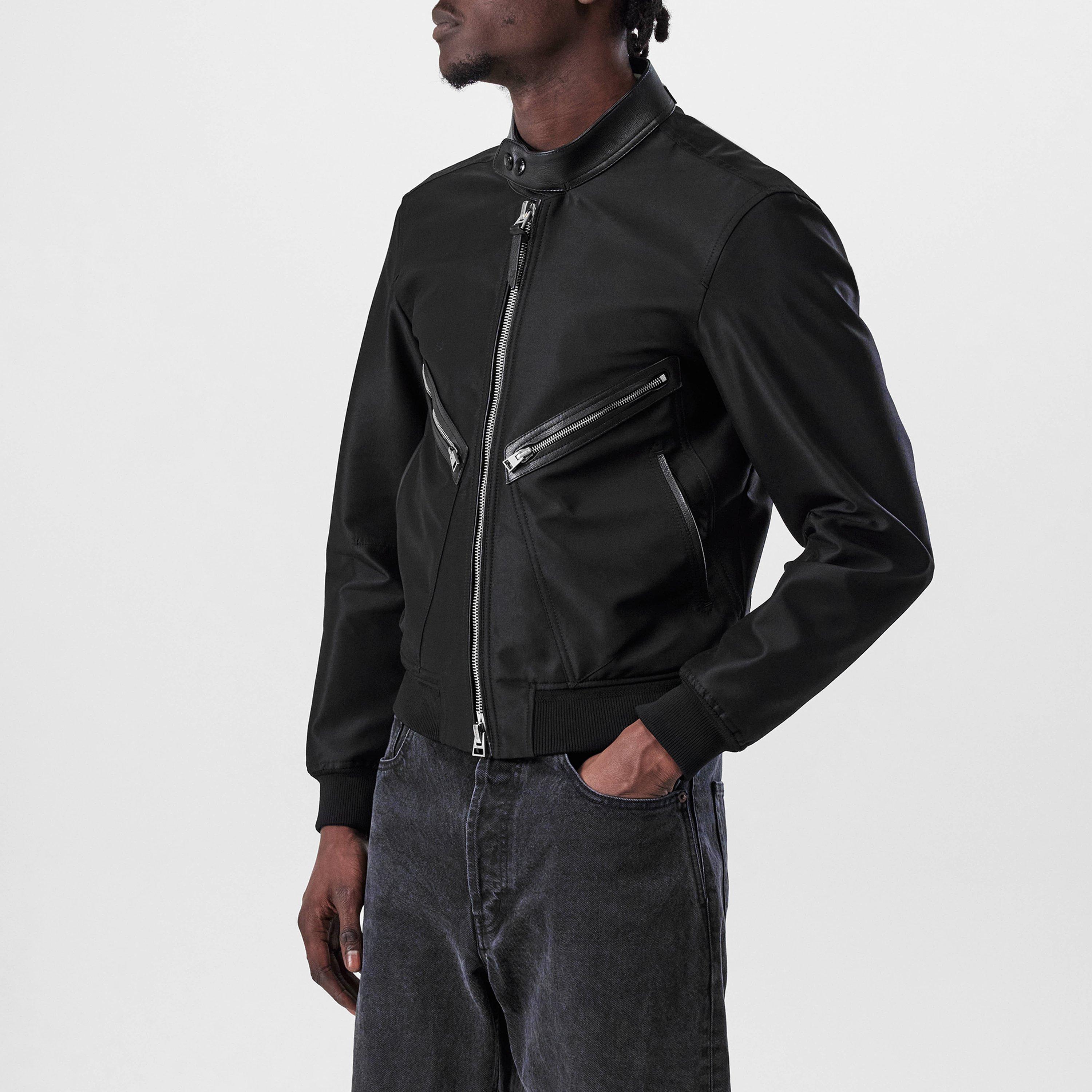 Black - Tom Ford - Men's Leather-Trimmed Wool and Silk Blend Bomber Jacket - 2