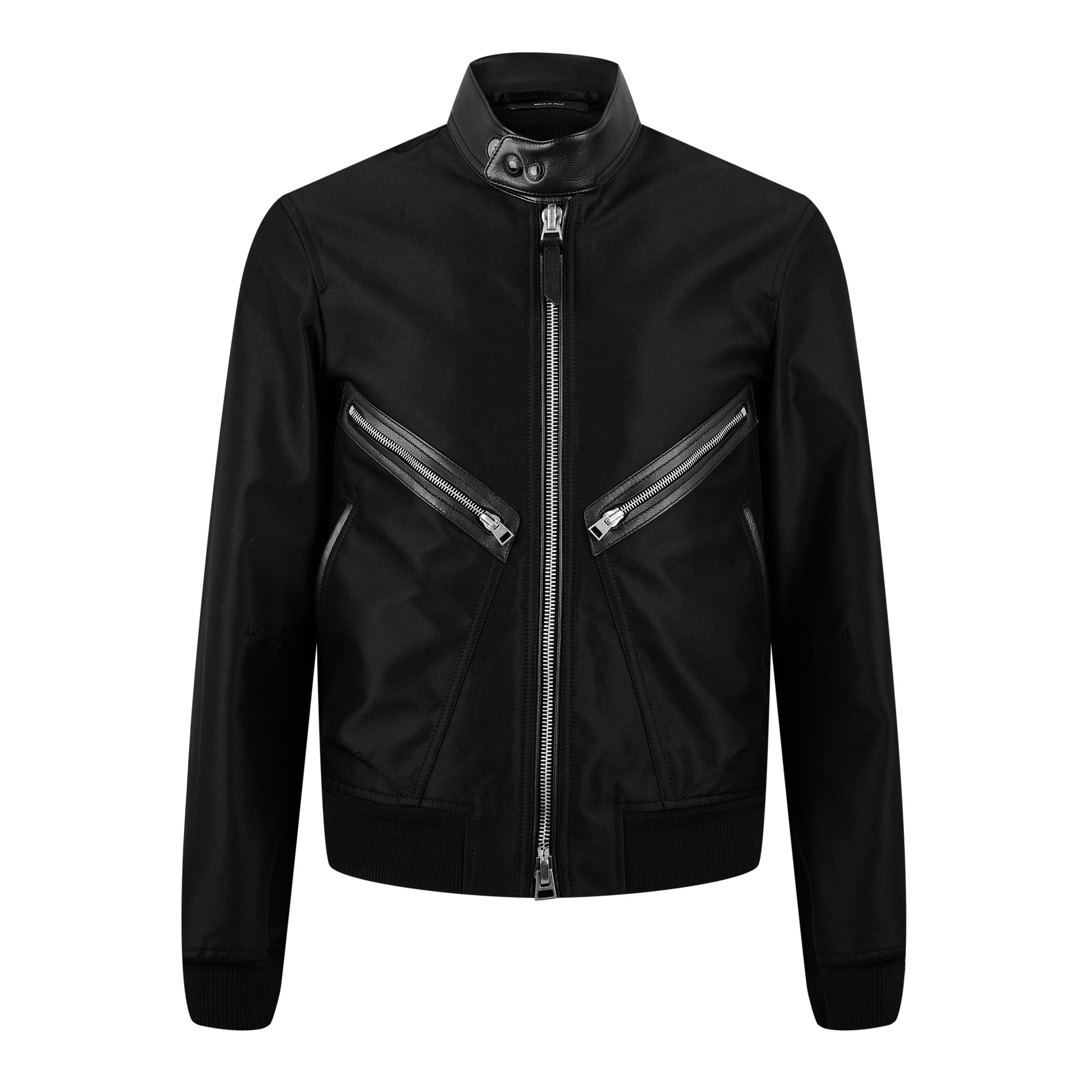 Black - Tom Ford - Men's Leather-Trimmed Wool and Silk Blend Bomber Jacket - 5
