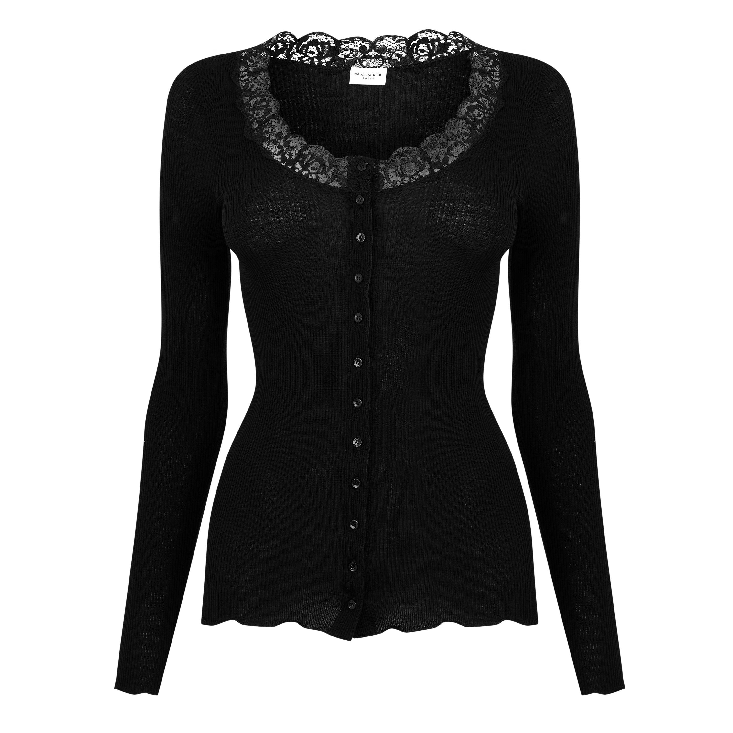 Noir - Saint Laurent - Lace Trim Cardigan - 5