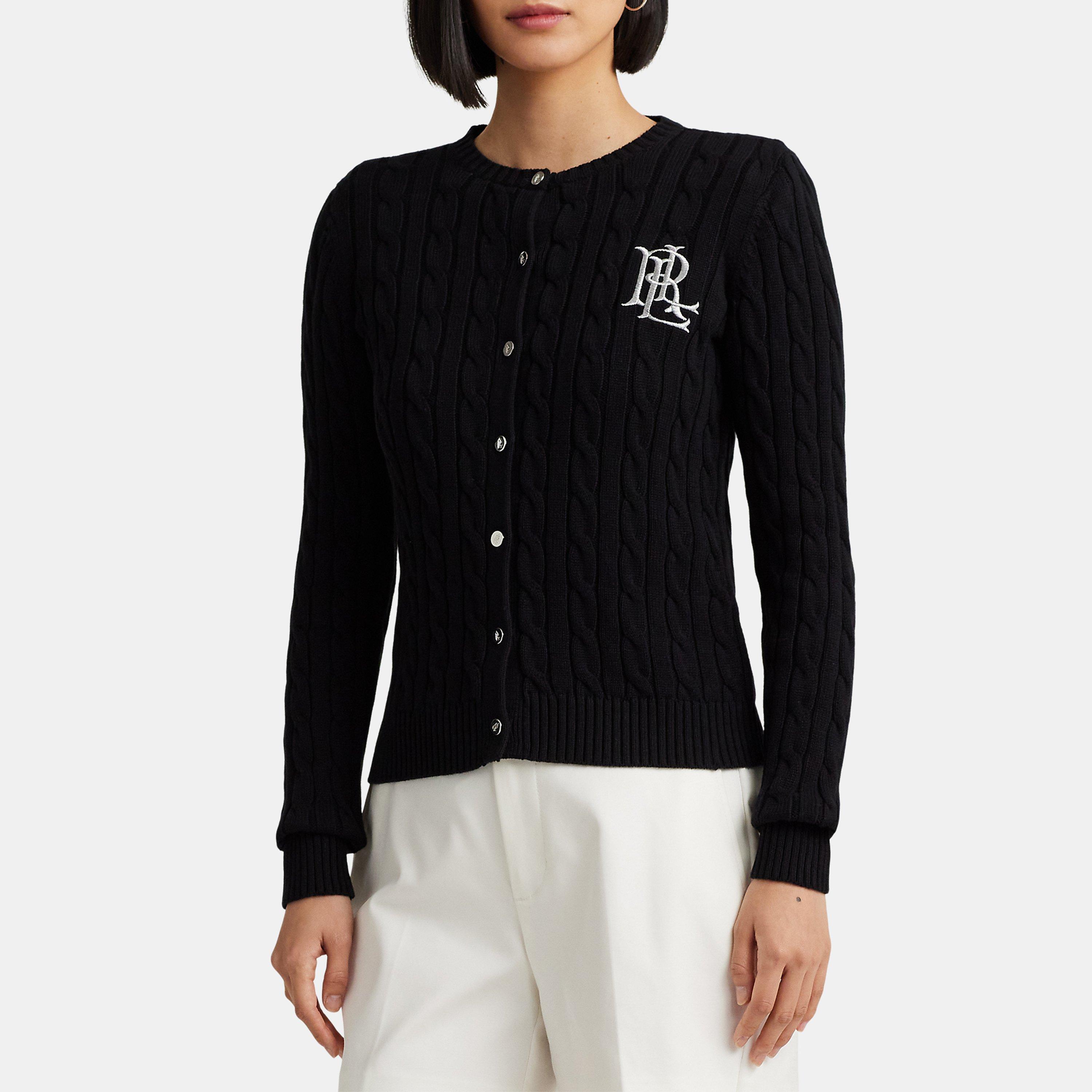 Black - Lauren by Ralph Lauren - Women's Cable Knit Cotton Long Sleeve Cardigan - 3