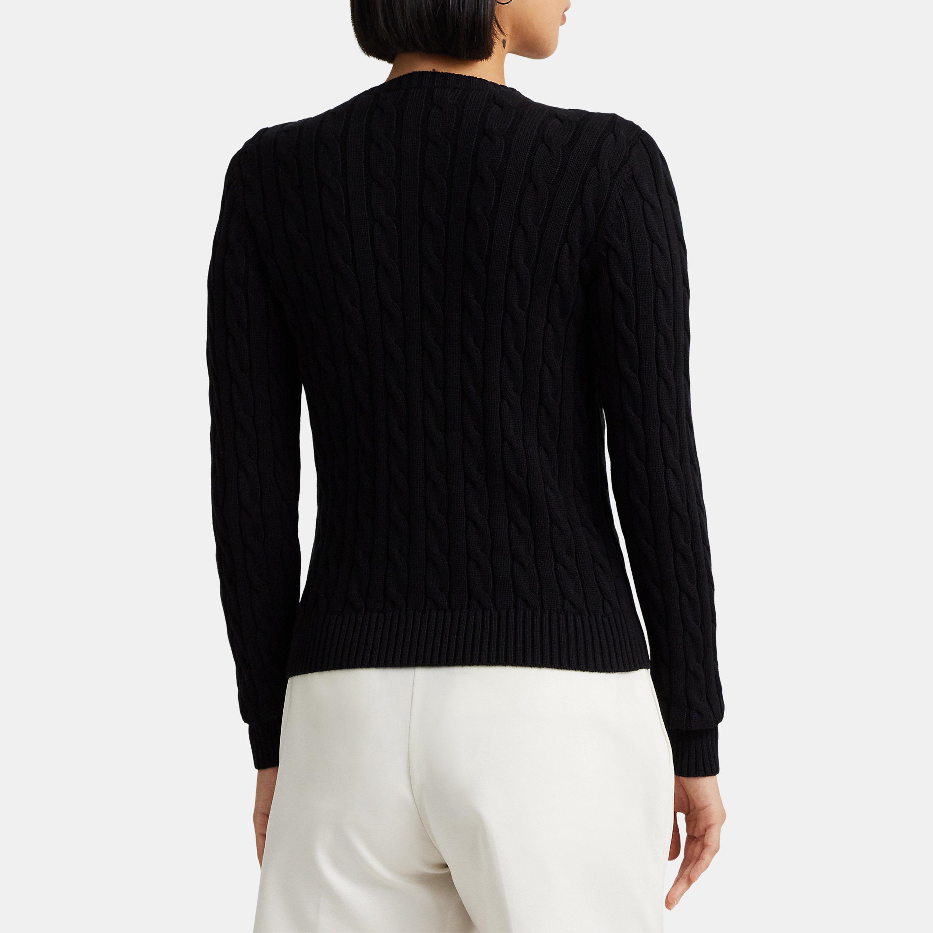 Black - Lauren by Ralph Lauren - Women's Cable Knit Cotton Long Sleeve Cardigan - 4