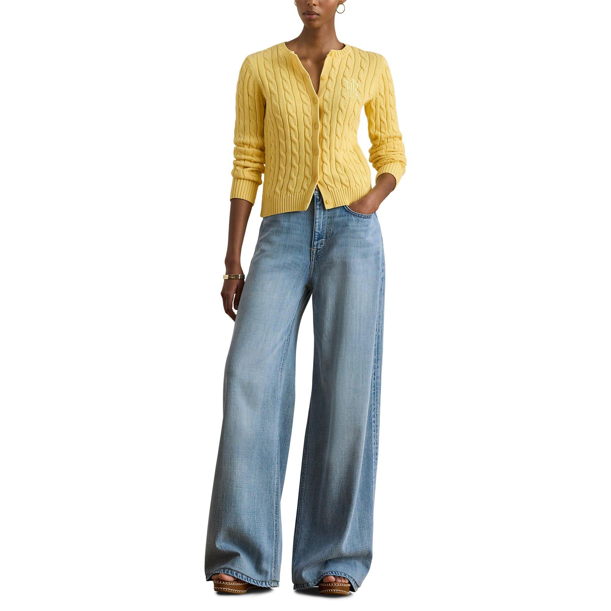 LEMON SORBET - Lauren by Ralph Lauren - Women's Cable-Knit Cardigan - 4