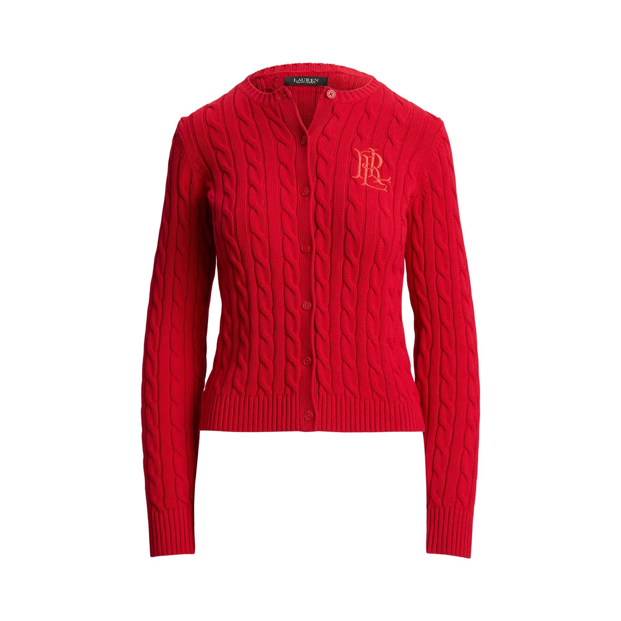 Lauren By Ralph Lauren Women's Cruise Red Cable-Knit Cardigan - 10 (S)