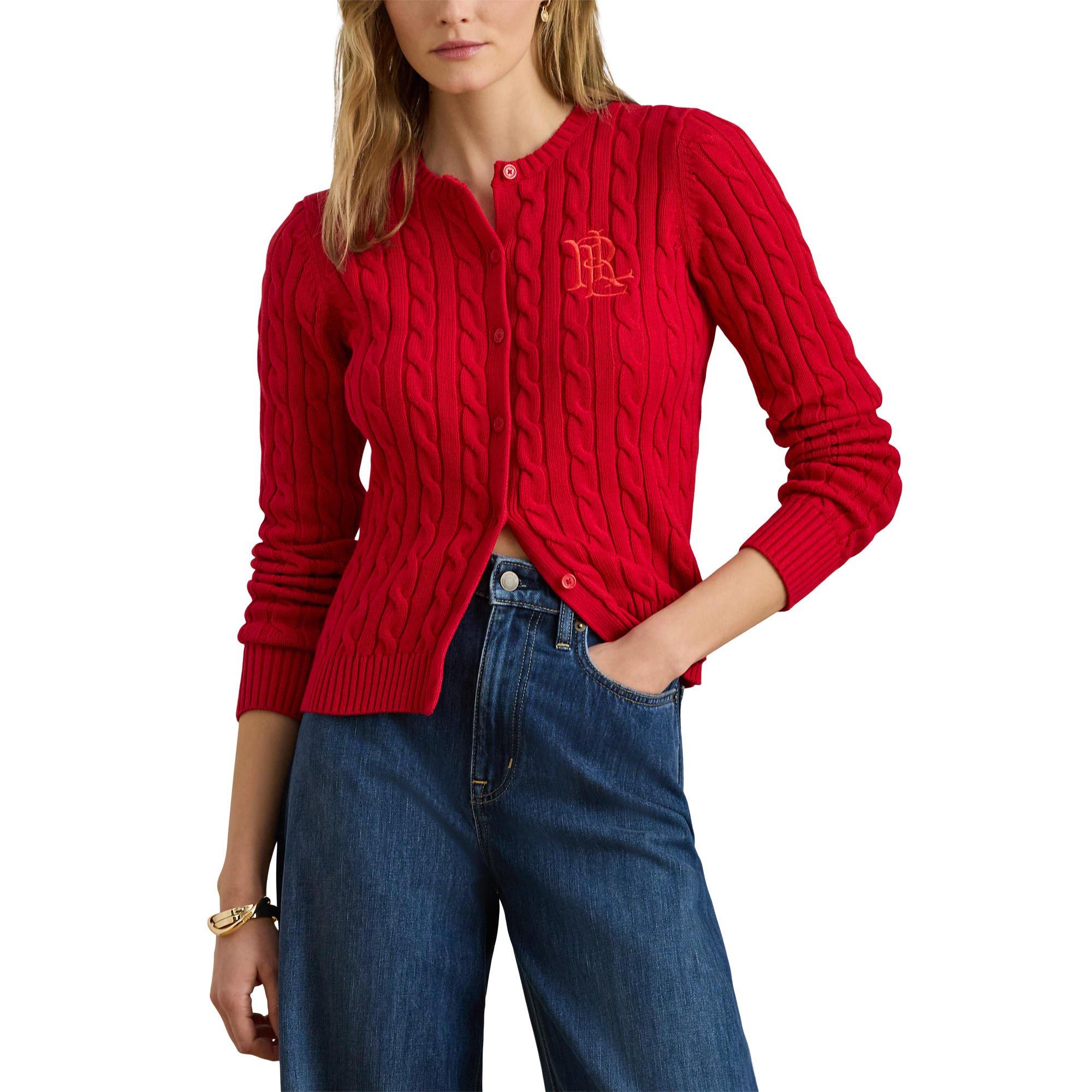 CRUISE RED - Lauren by Ralph Lauren - Women's Cable-Knit Cardigan - 2
