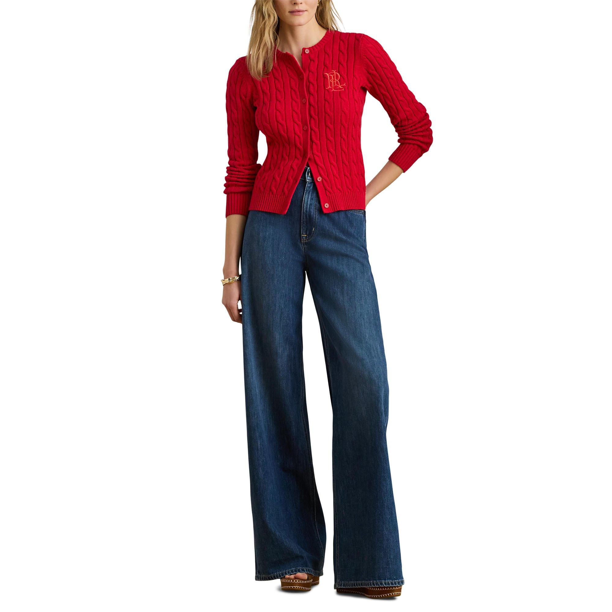 CRUISE RED - Lauren by Ralph Lauren - Women's Cable-Knit Cardigan - 4
