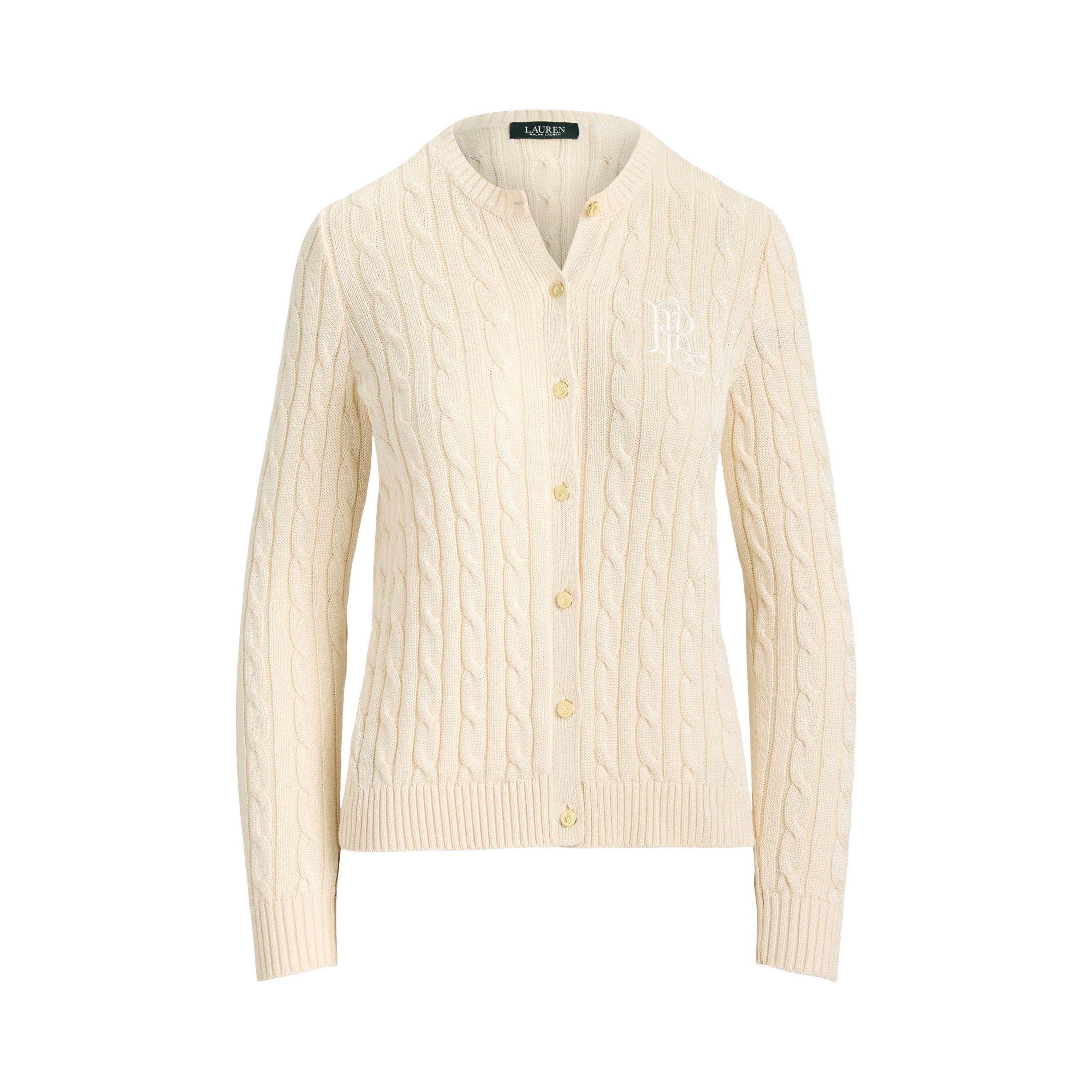 Lauren By Ralph Lauren Women's Masc Cream Cable-Knit Cardigan - 8 (XS)