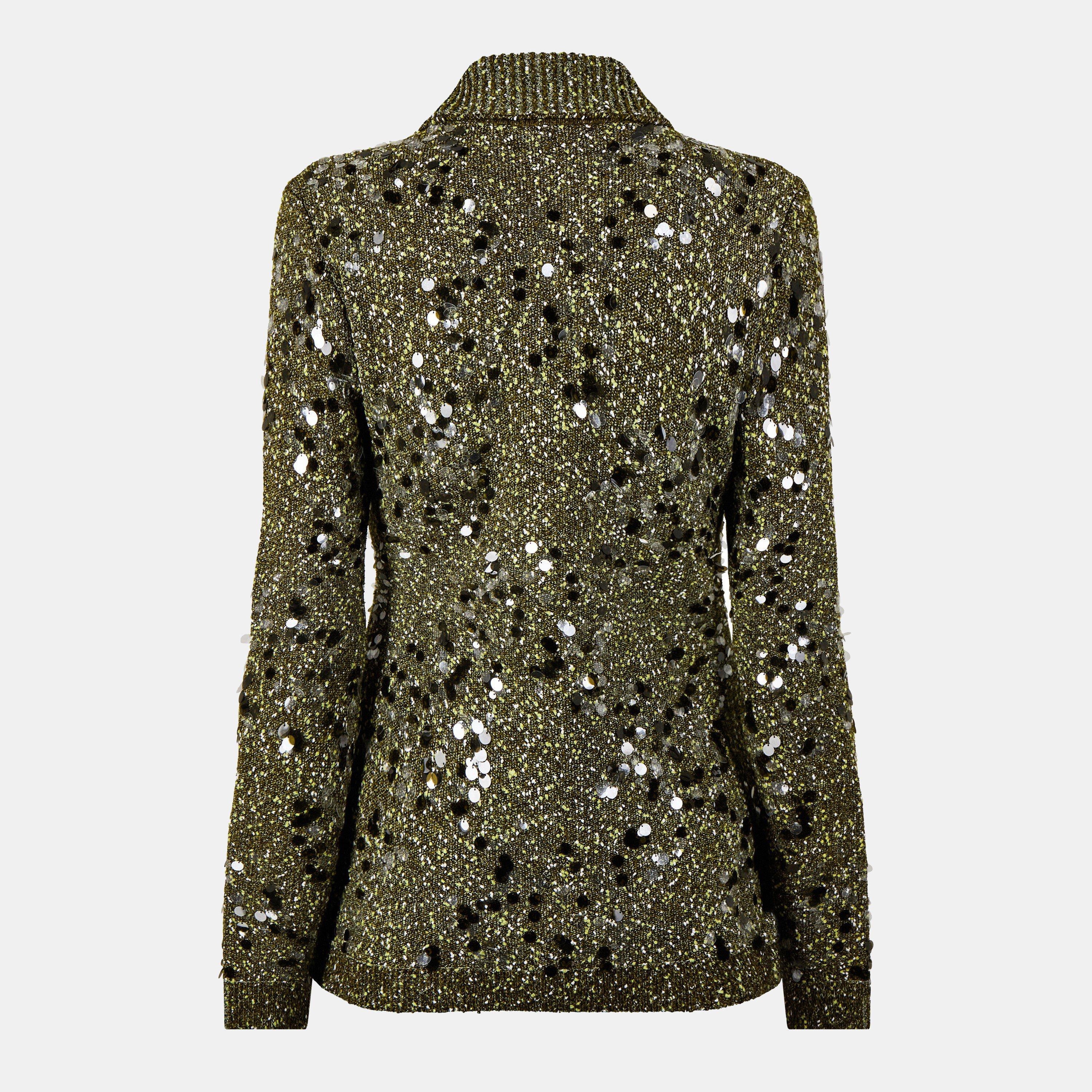 Military Green - Gucci - Sequin Knit Cardigan - 2