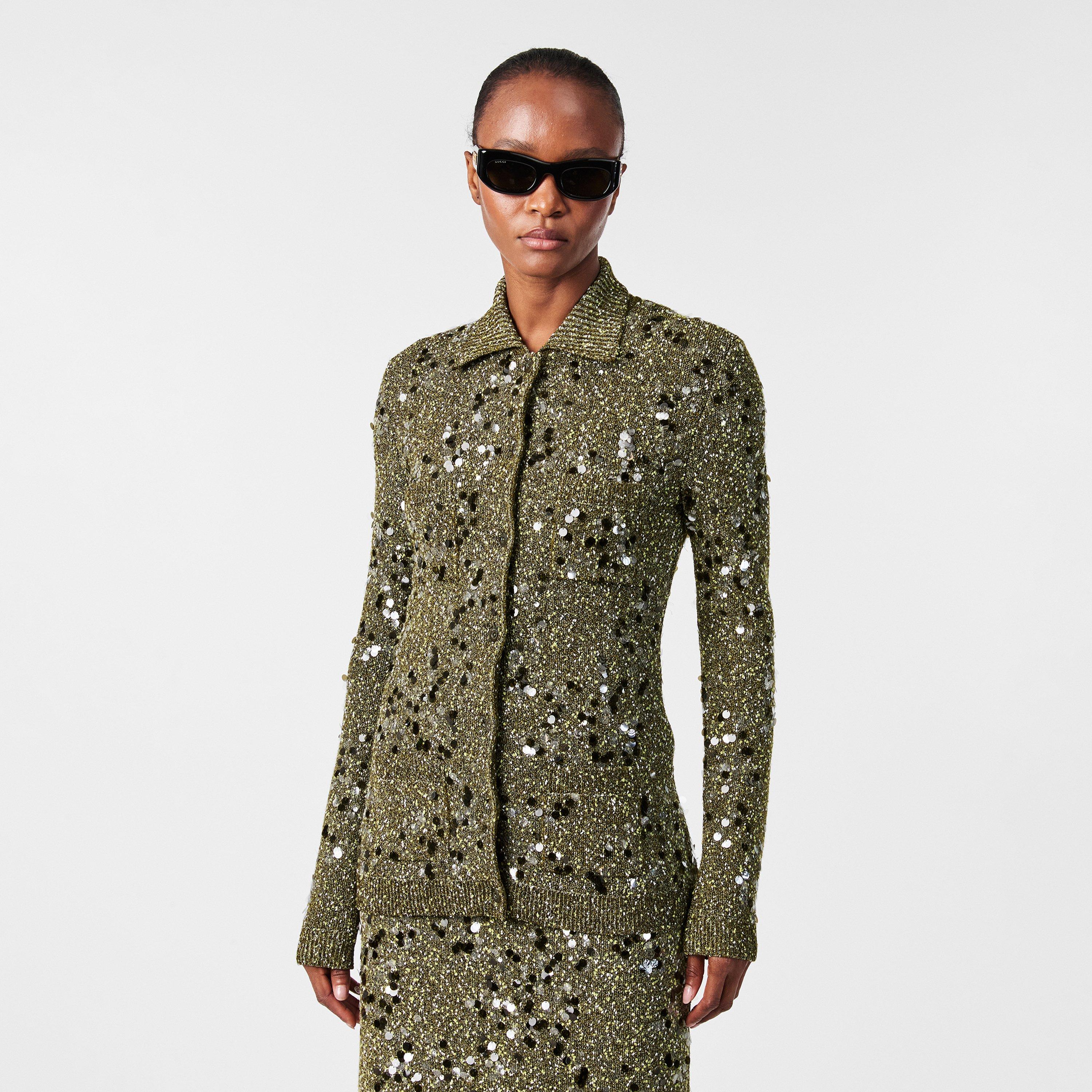 Military Green - Gucci - Sequin Knit Cardigan - 3
