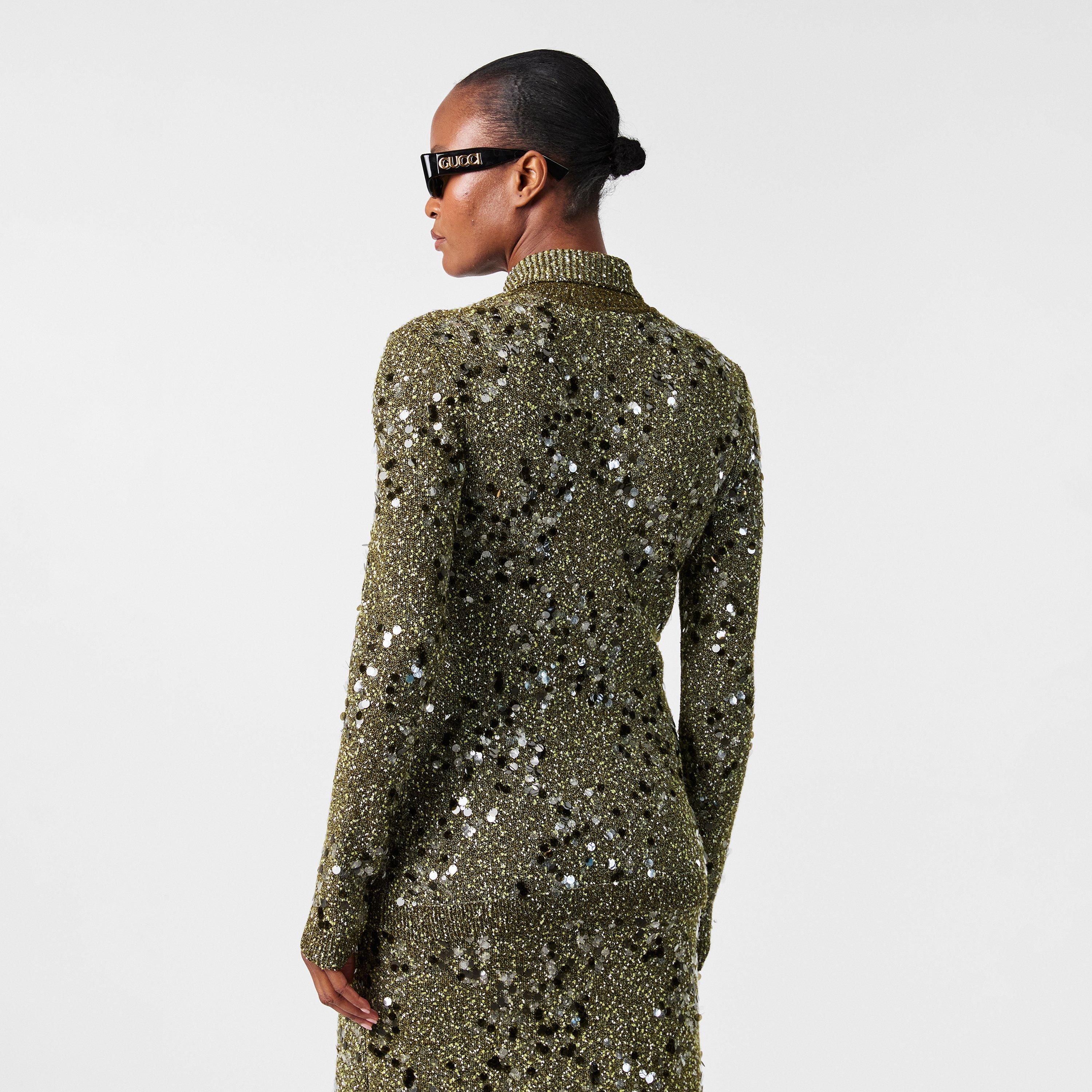 Military Green - Gucci - Sequin Knit Cardigan - 4