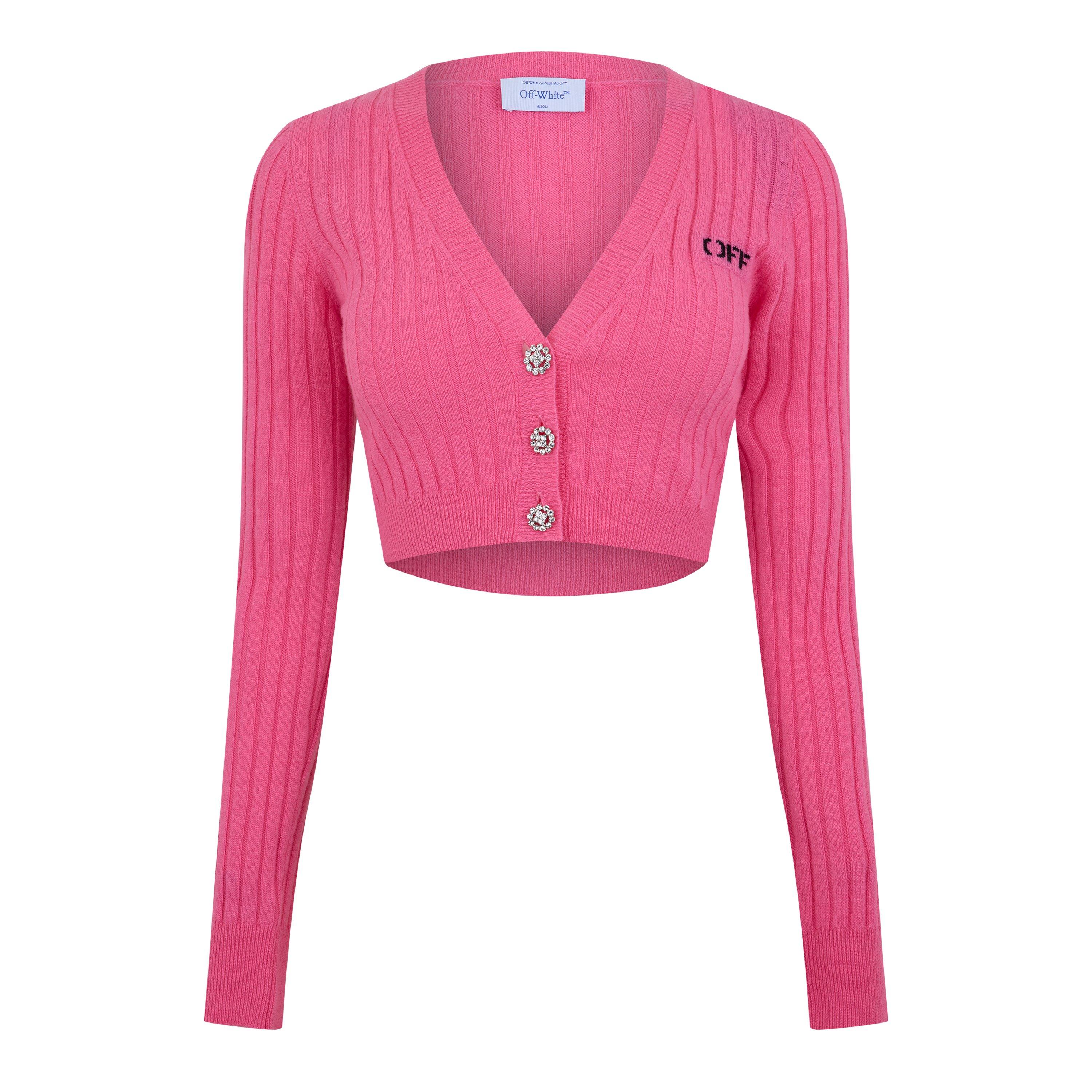 Pink - Off White - Women's Upside Down Subtly Cropped Cardigan - 5