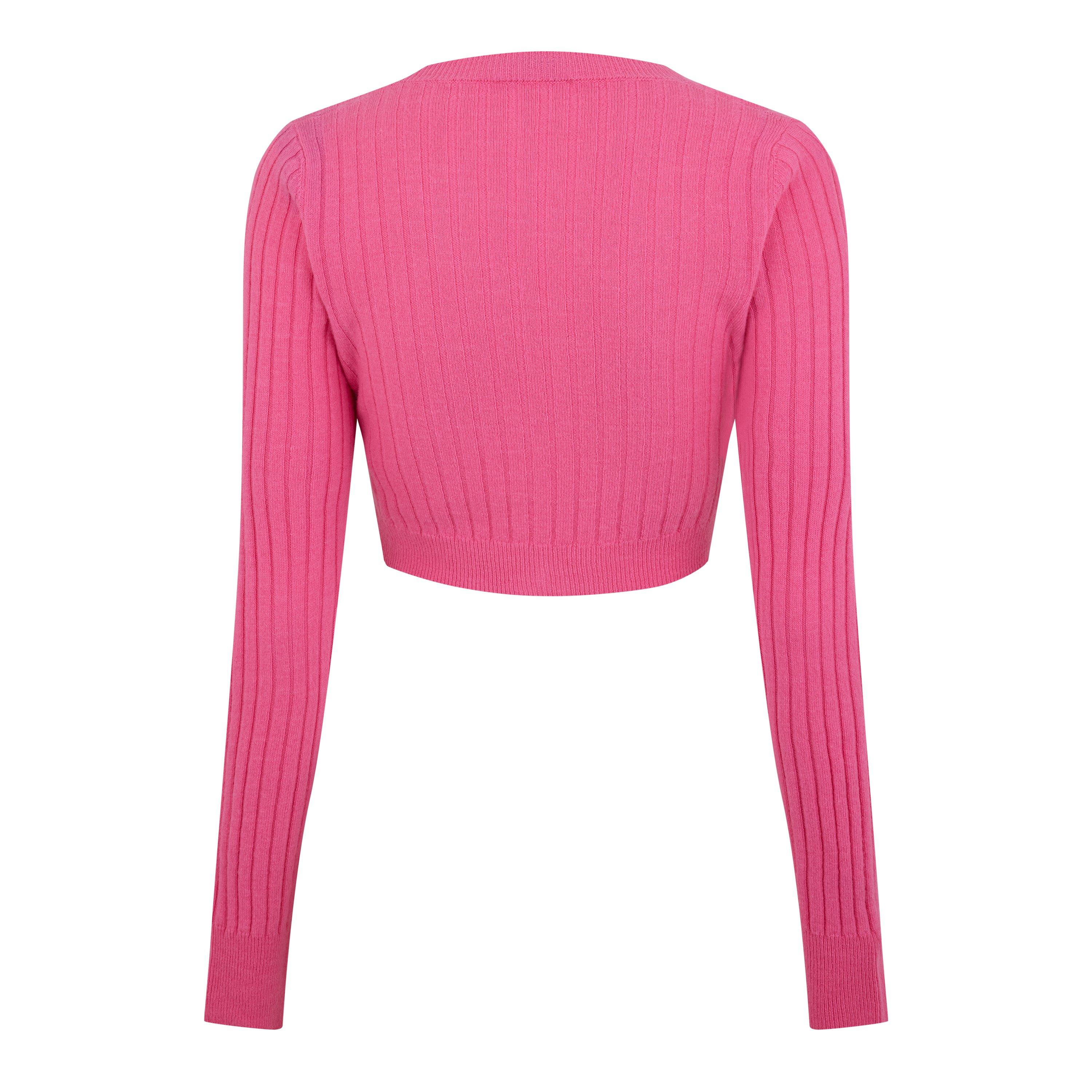 Pink - Off White - Women's Upside Down Subtly Cropped Cardigan - 6