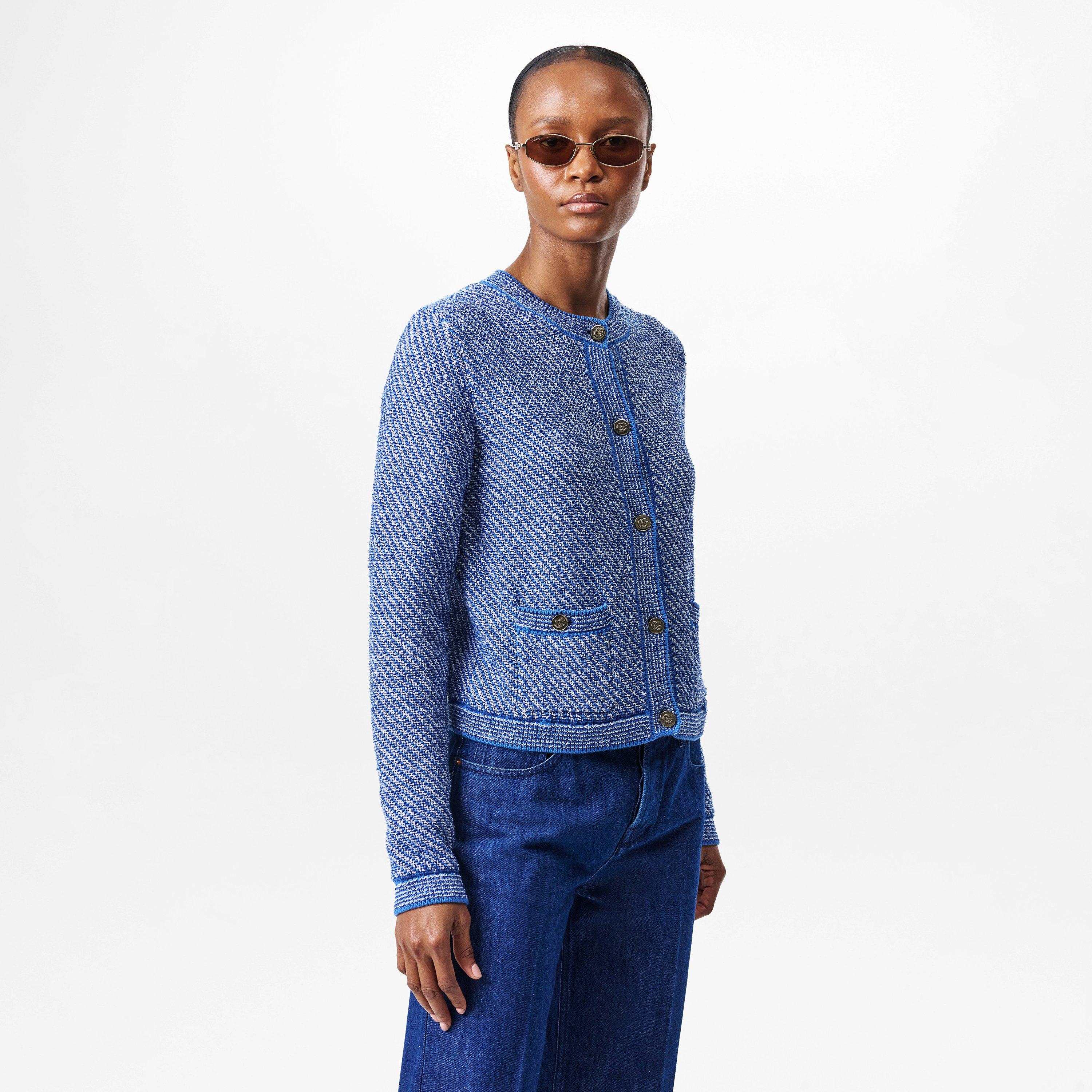 Light Denim - Gucci - Cotton Crewneck Cardigan - 3