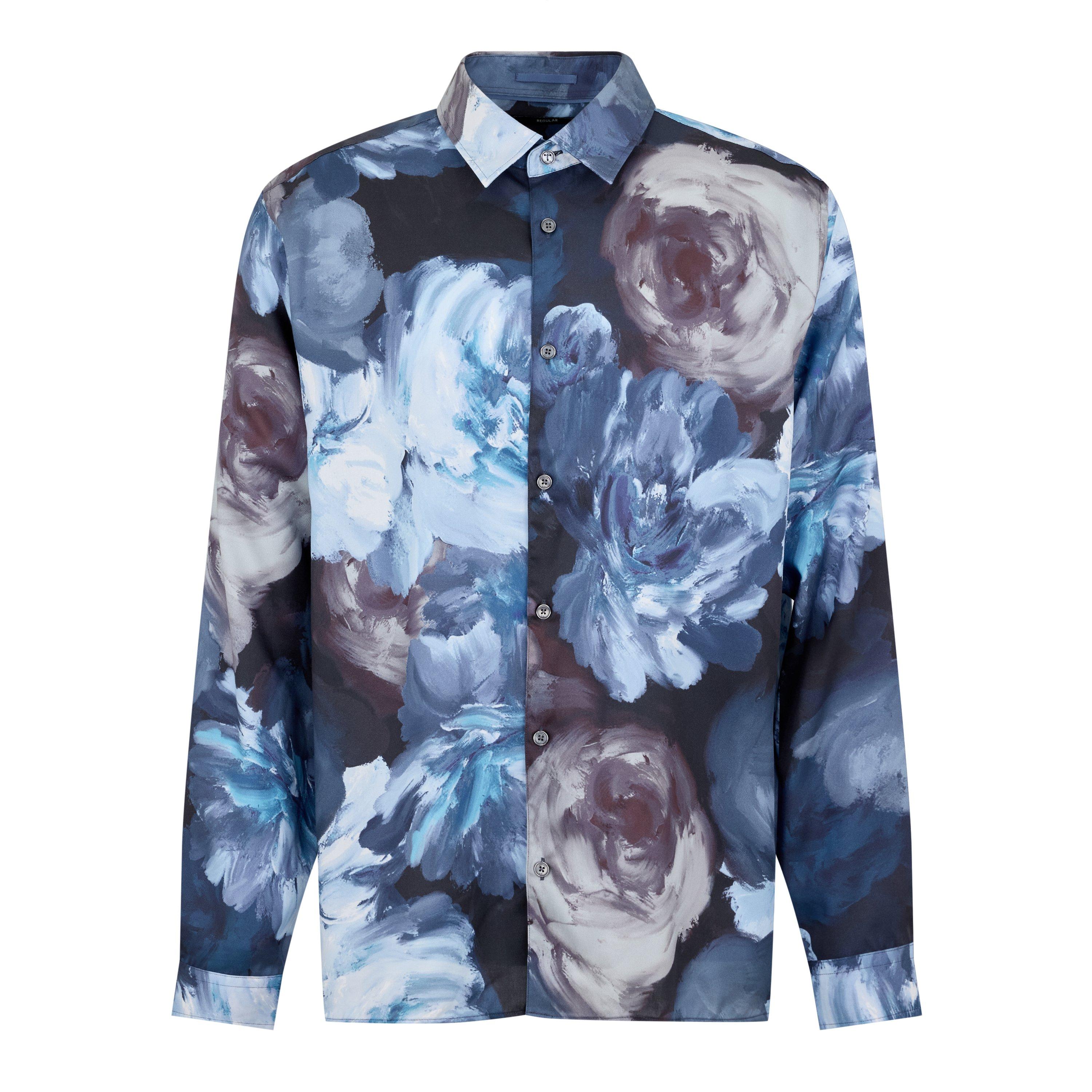 Ted Baker Men's Biton Long-Sleeve Patterned Shirt - Teal-Blue - 4XL (9)