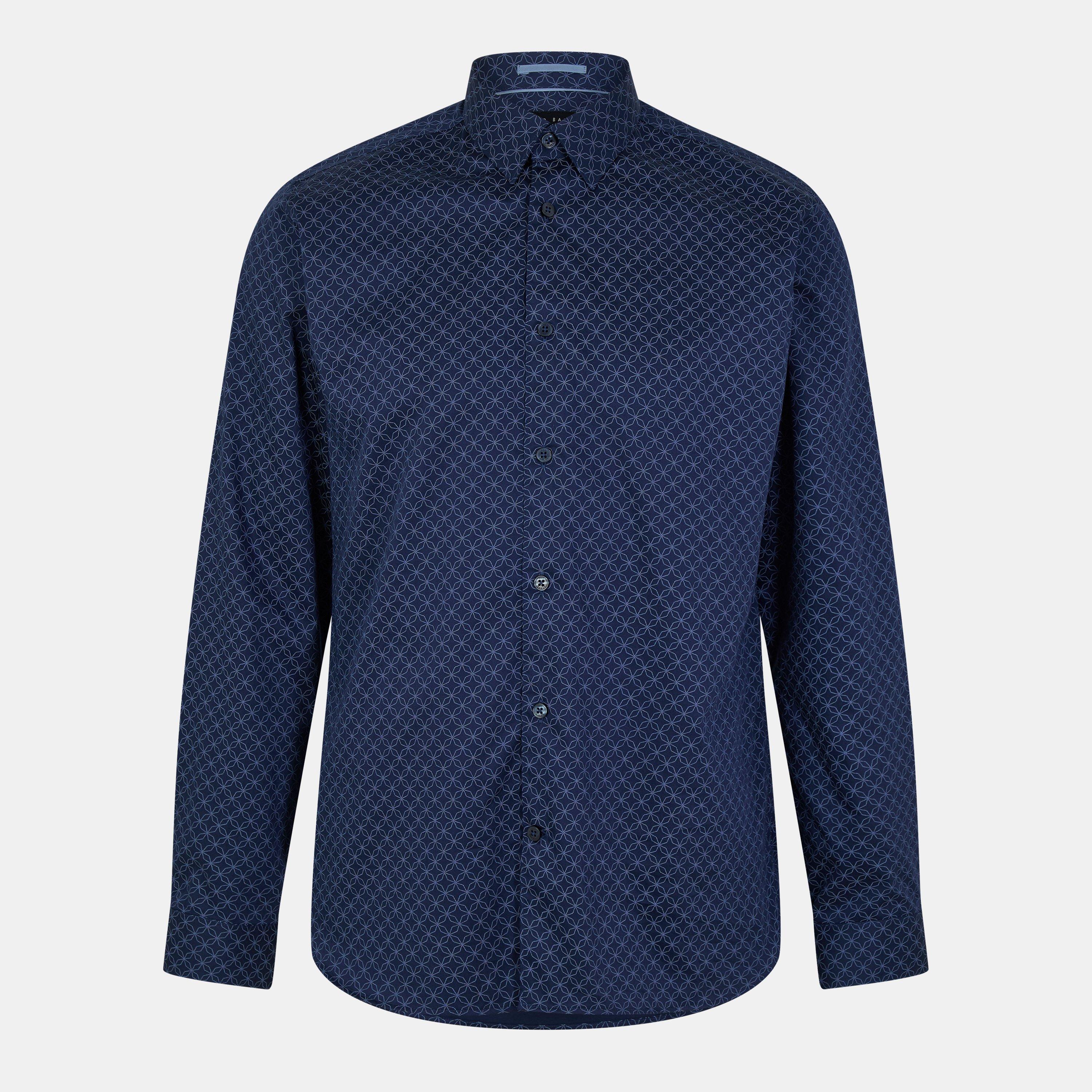 Navy - Ted Baker - Potter Geo Print Slim Shirt - 1