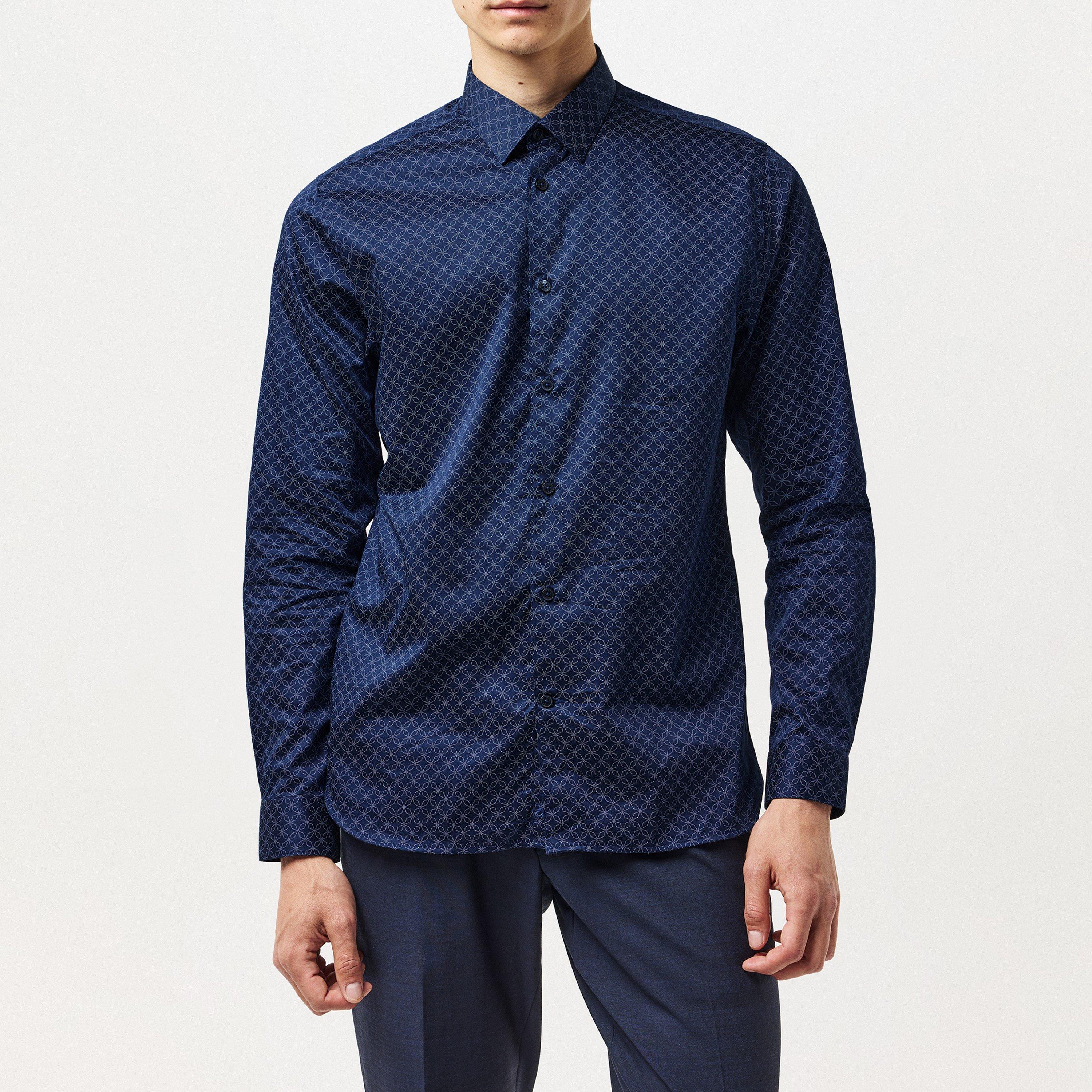 Navy - Ted Baker - Potter Geo Print Slim Shirt - 3