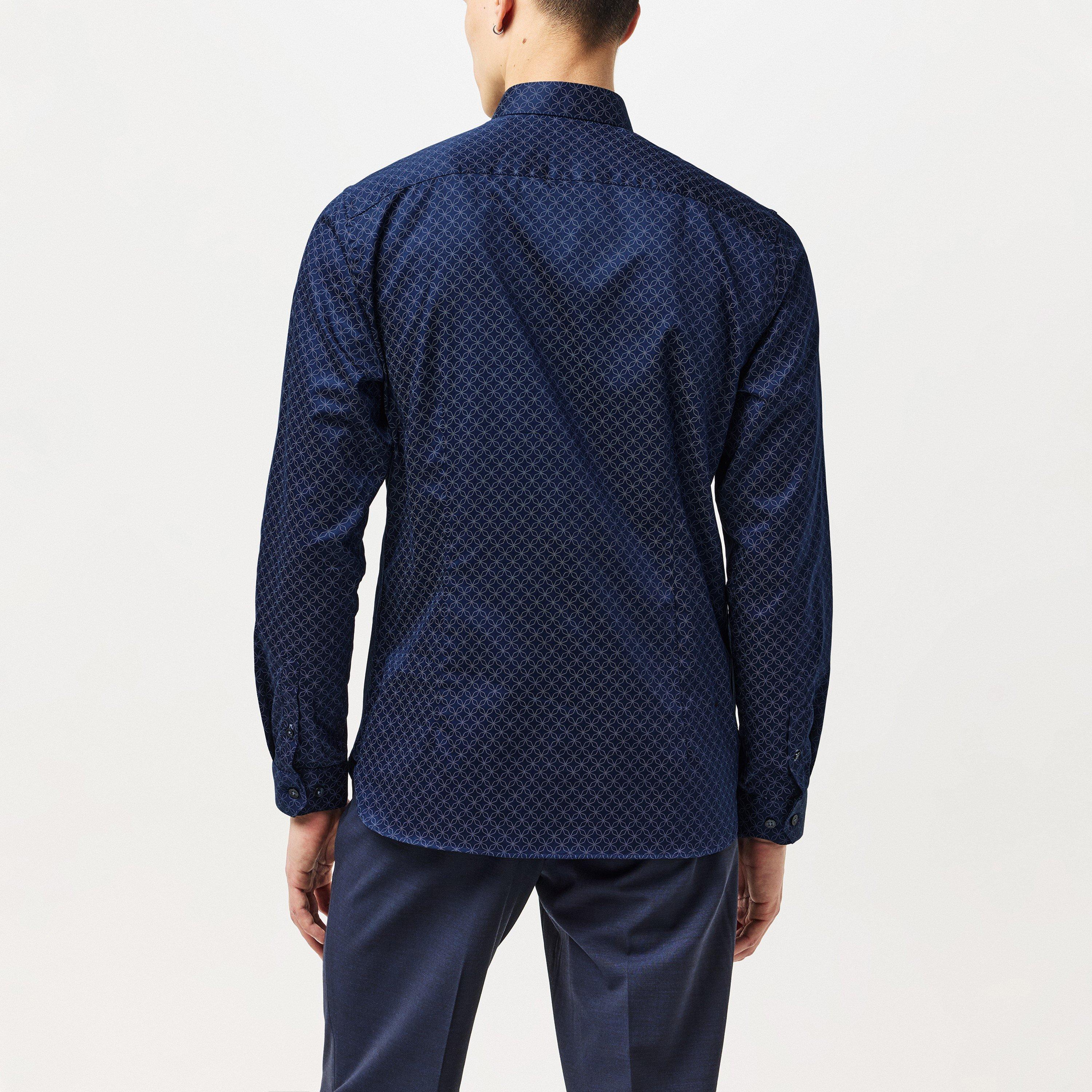 Navy - Ted Baker - Potter Geo Print Slim Shirt - 4