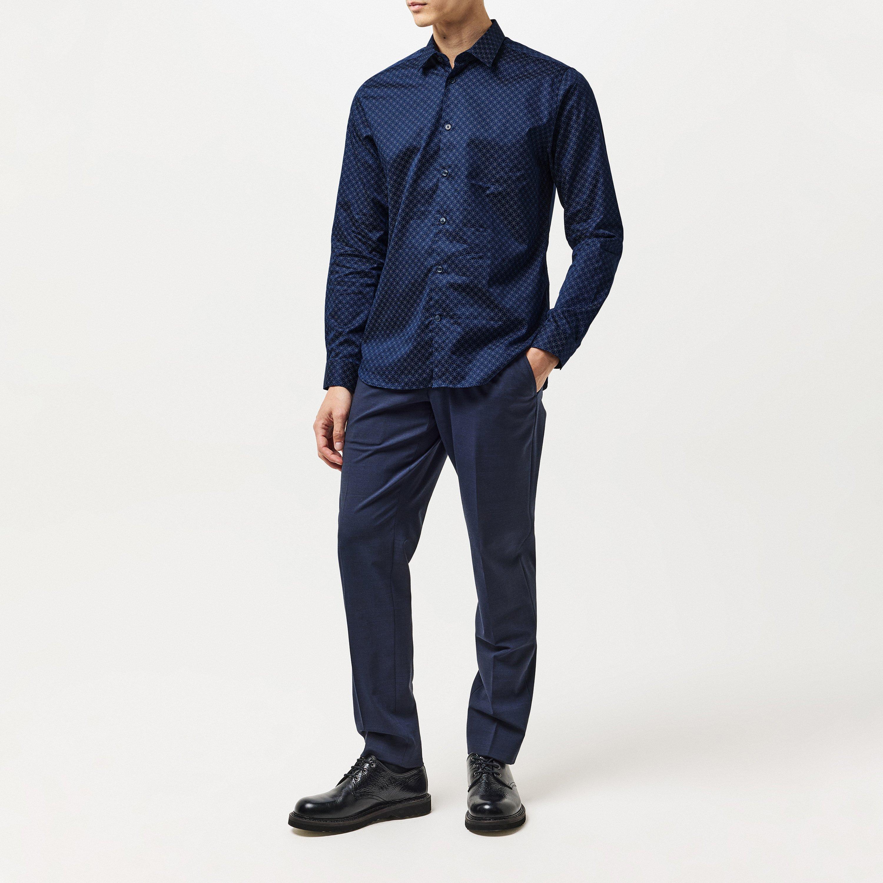 Navy - Ted Baker - Potter Geo Print Slim Shirt - 6