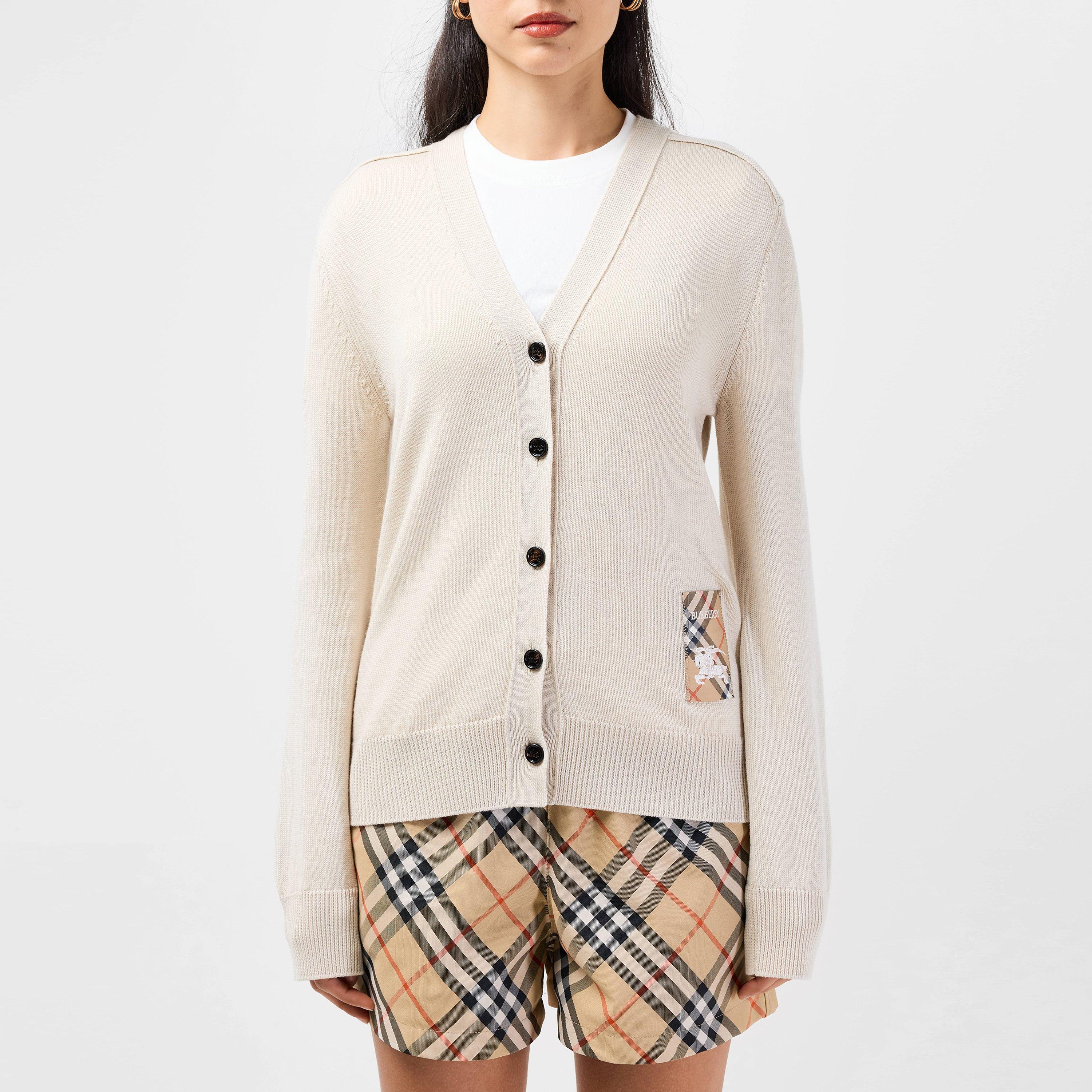 Beige - Burberry - Patch Label Wool Cardigan - 1
