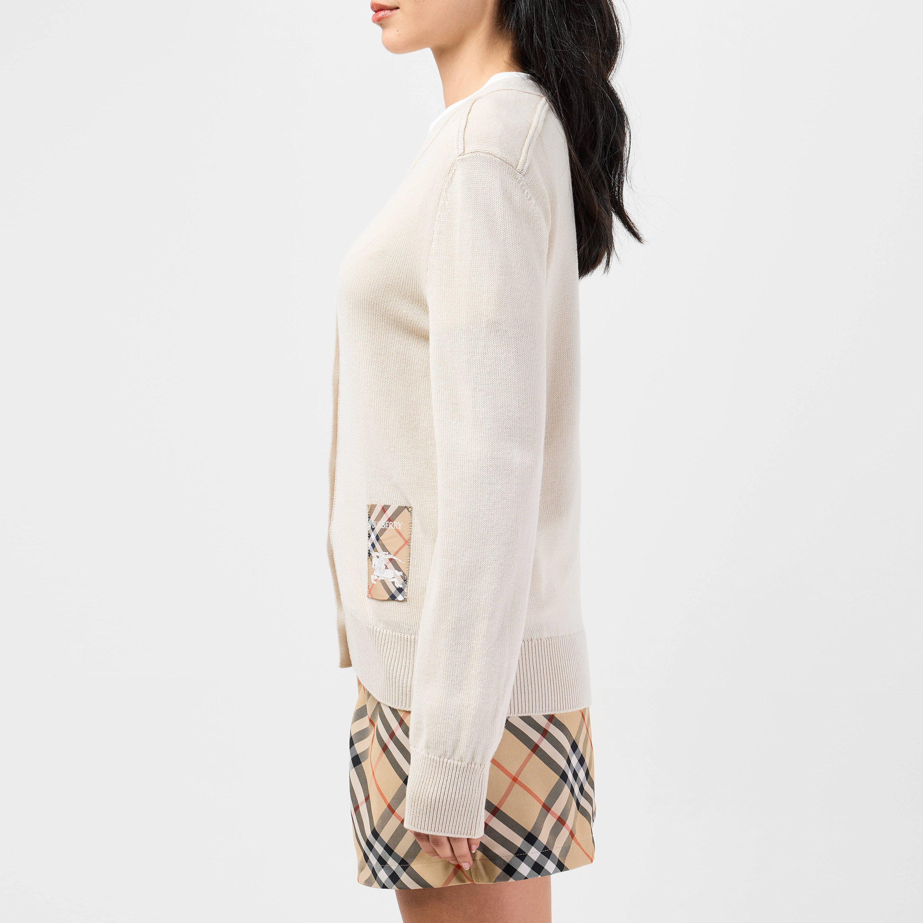 Beige - Burberry - Patch Label Wool Cardigan - 2