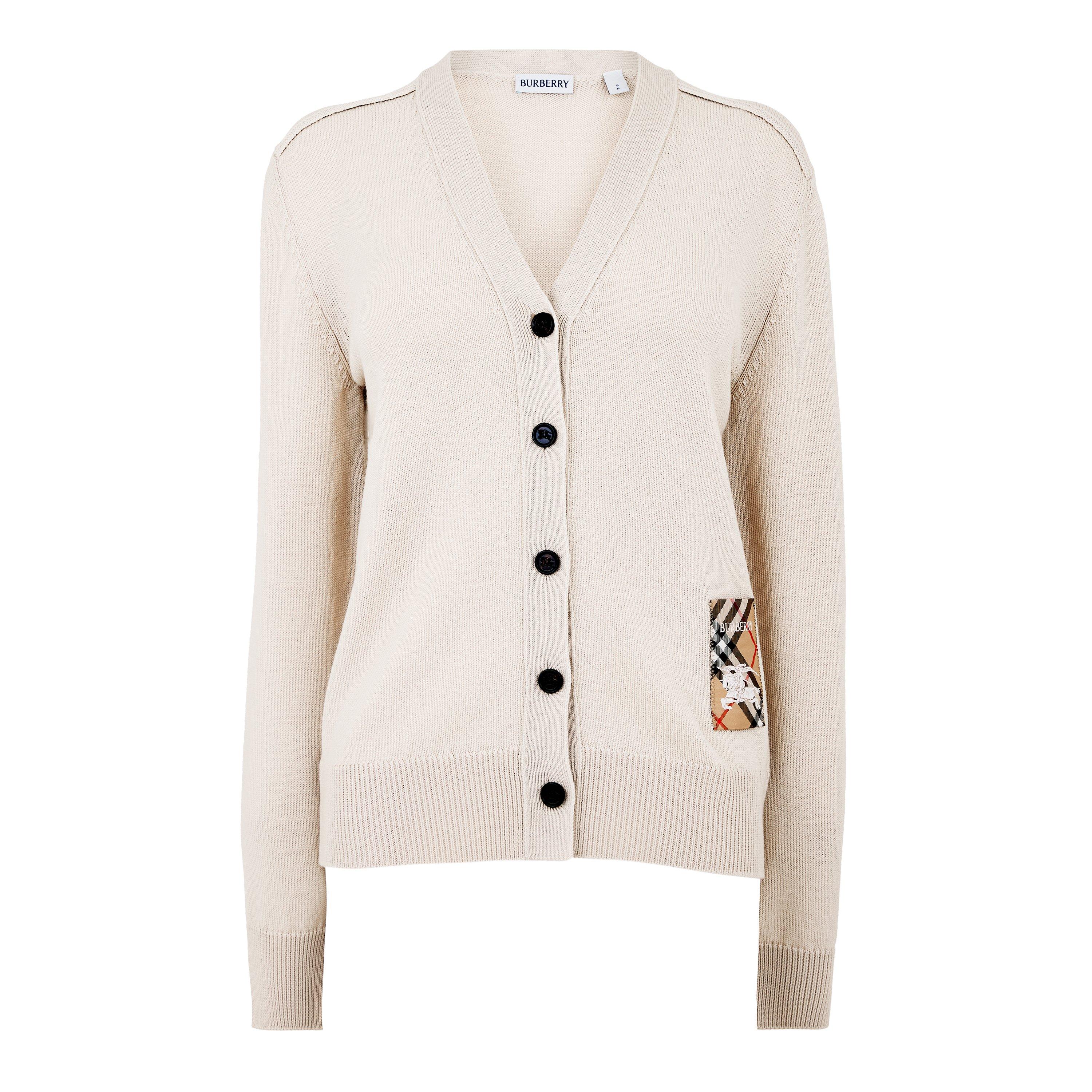 Beige - Burberry - Patch Label Wool Cardigan - 5