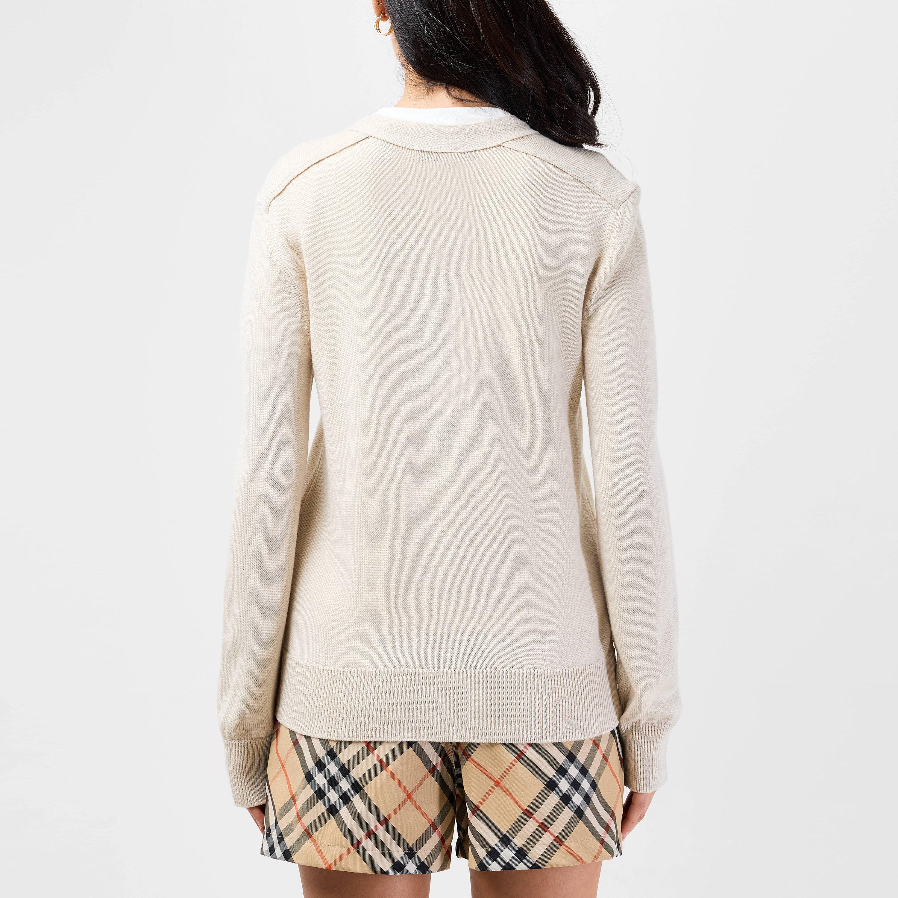 Beige - Burberry - Patch Label Wool Cardigan - 3