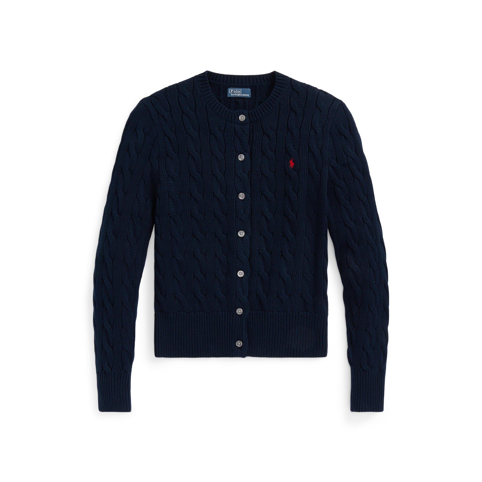 Polo Ralph Lauren Women's Hunter Navy Stretch Cotton Crewneck Cardigan - 8 (XS)